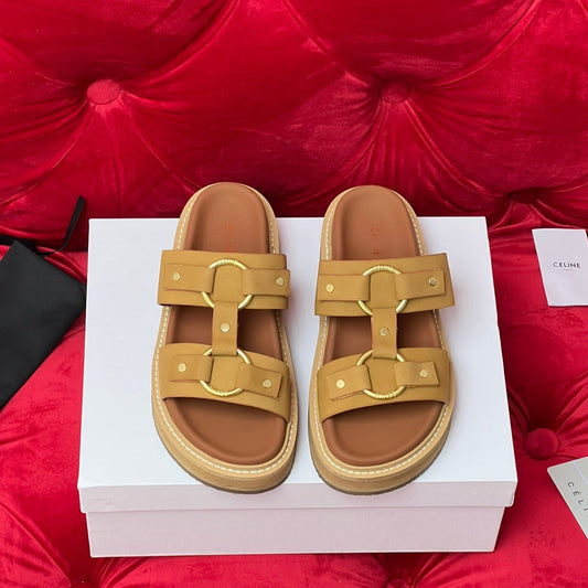 Sandal Flat Bronze Brown Canvas - 35