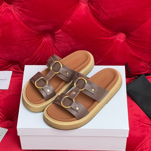 Sandal Flat Chocolate Brown Canvas - 35