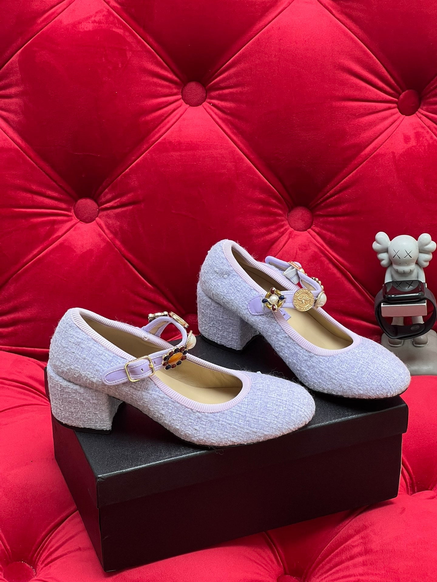 HIGH MARY JANE SHOES LIGHT BLUE WOOL TWEED - 35