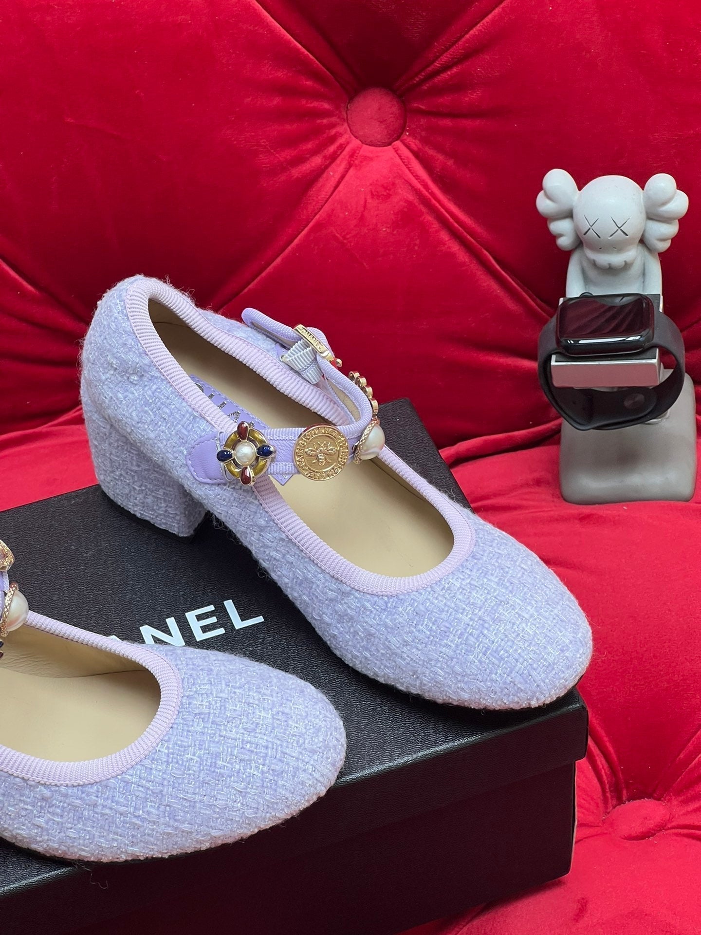 HIGH MARY JANE SHOES LIGHT BLUE WOOL TWEED - 35