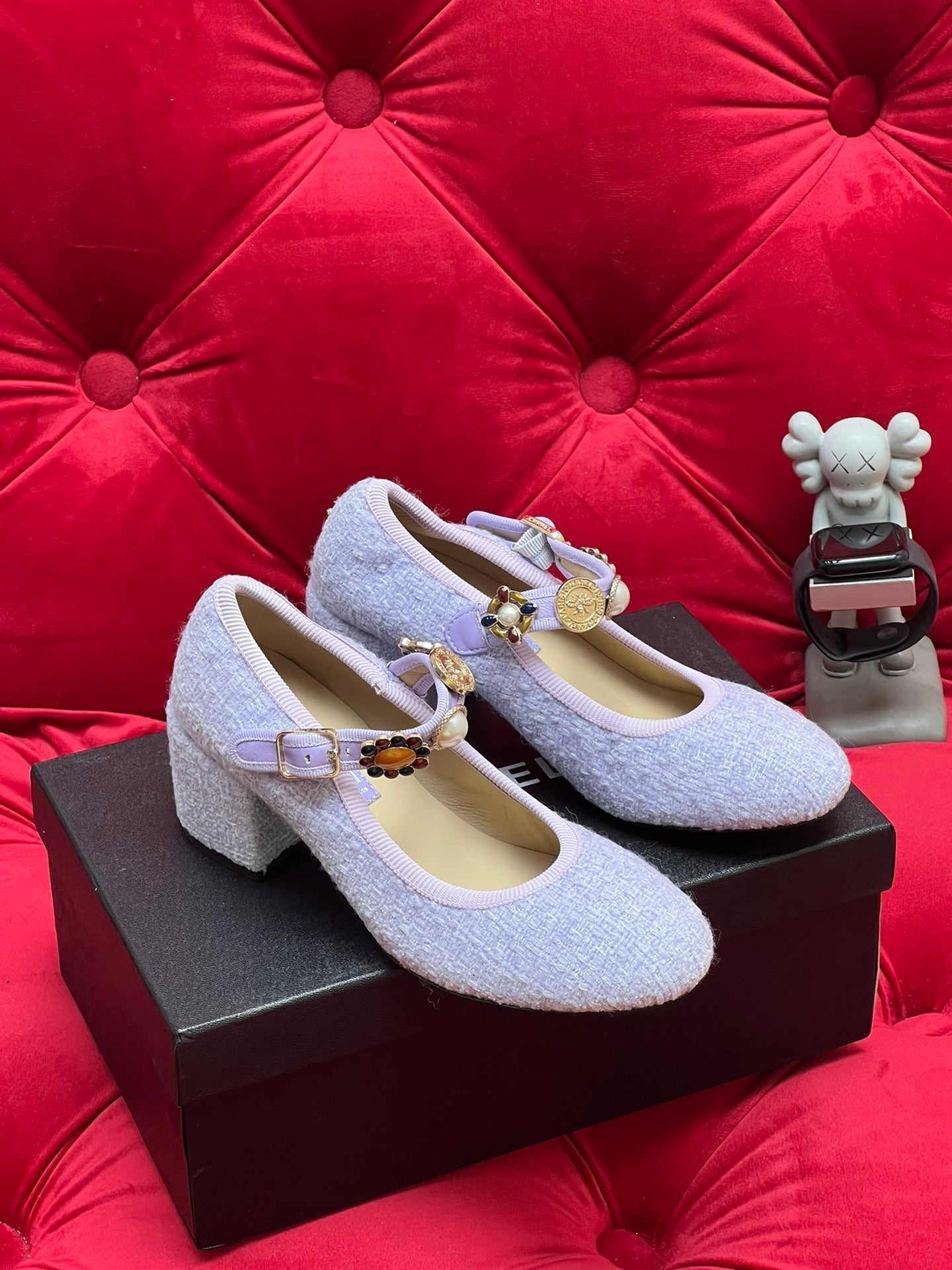 HIGH MARY JANE SHOES LIGHT BLUE WOOL TWEED - 35
