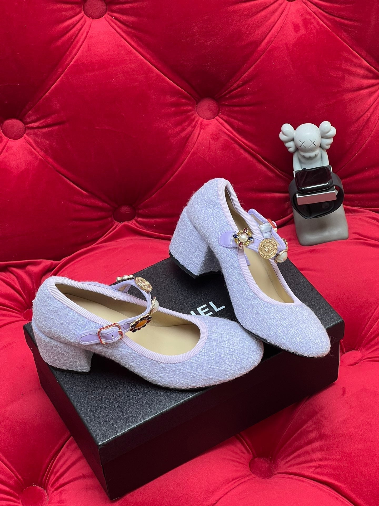 HIGH MARY JANE SHOES LIGHT BLUE WOOL TWEED - 35