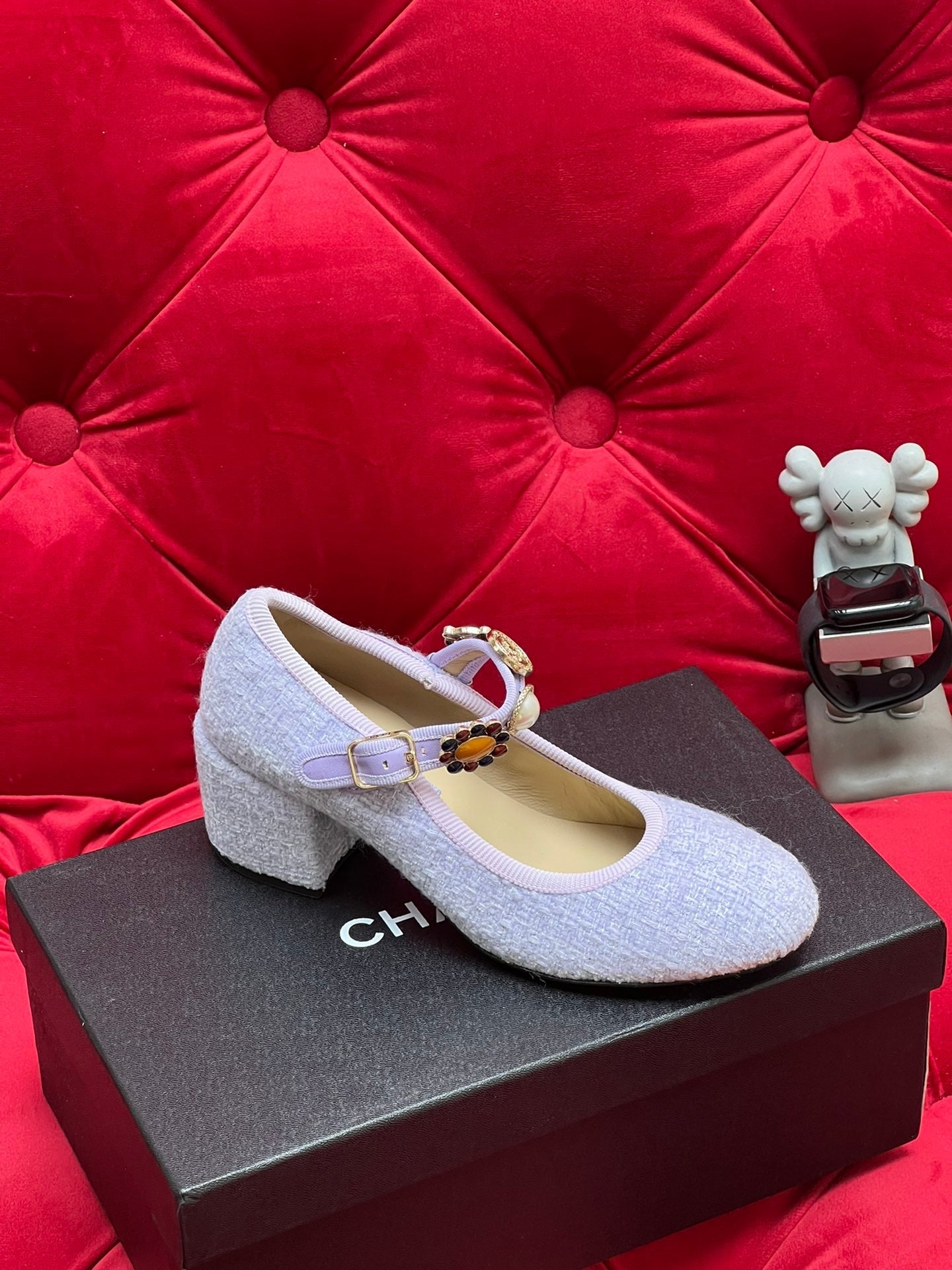 HIGH MARY JANE SHOES LIGHT BLUE WOOL TWEED - 35