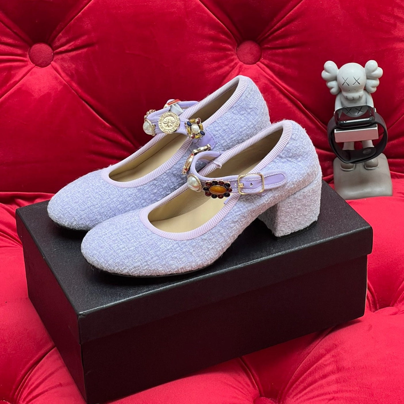 HIGH MARY JANE SHOES LIGHT BLUE WOOL TWEED - 35
