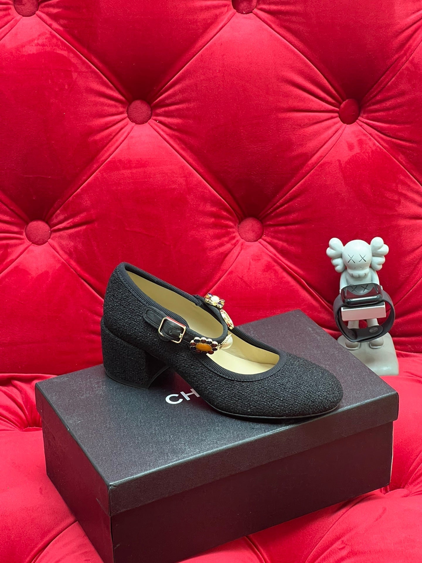 HIGH MARY JANE SHOES BLACK WOOL TWEED - 35