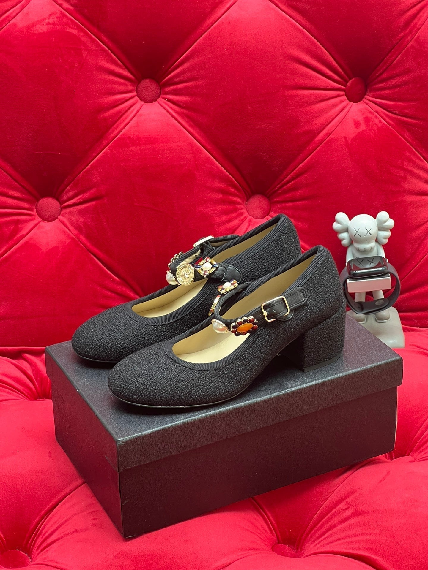 HIGH MARY JANE SHOES BLACK WOOL TWEED - 35
