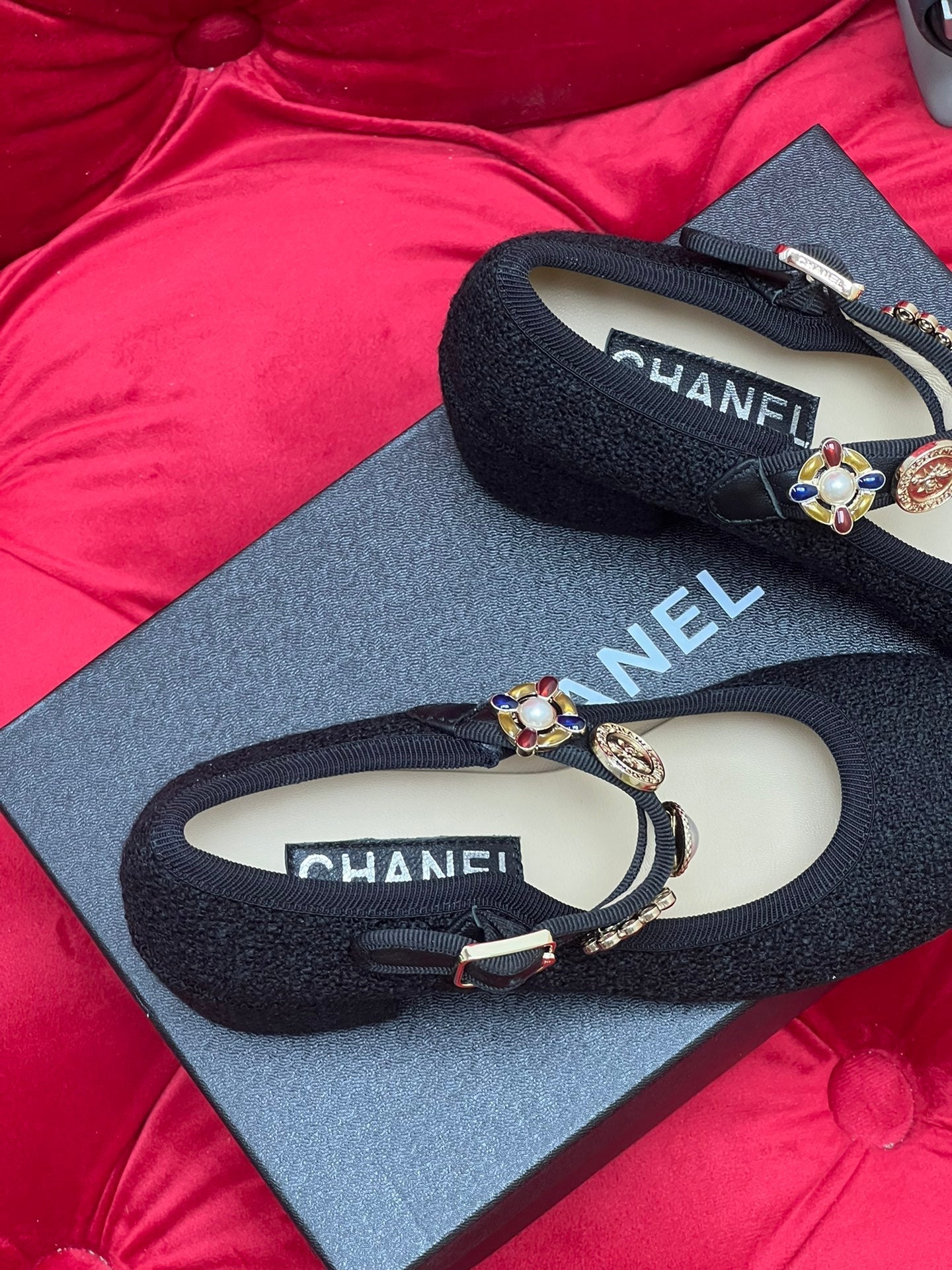 HIGH MARY JANE SHOES BLACK WOOL TWEED - 35