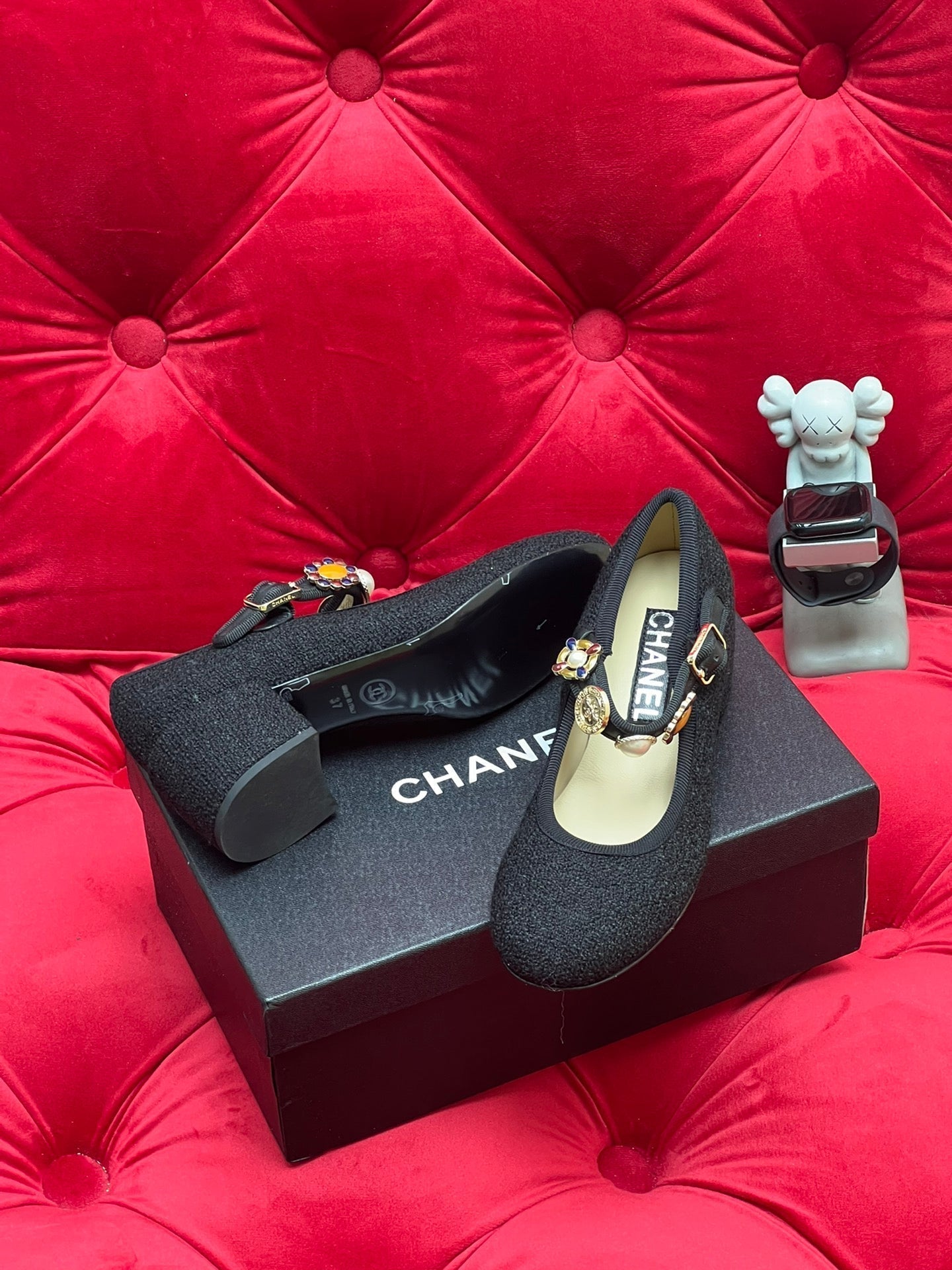 HIGH MARY JANE SHOES BLACK WOOL TWEED - 35