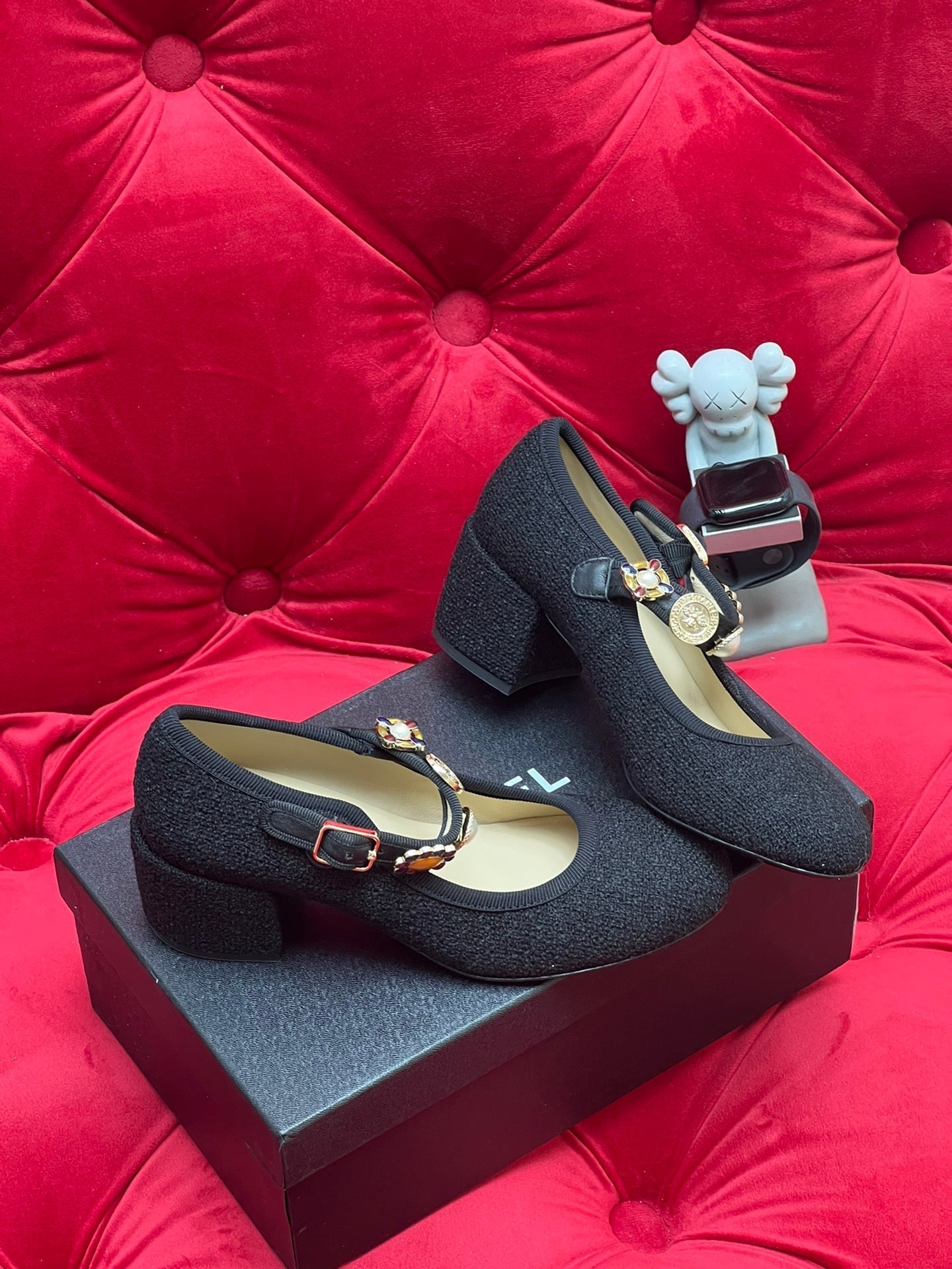 HIGH MARY JANE SHOES BLACK WOOL TWEED - 35