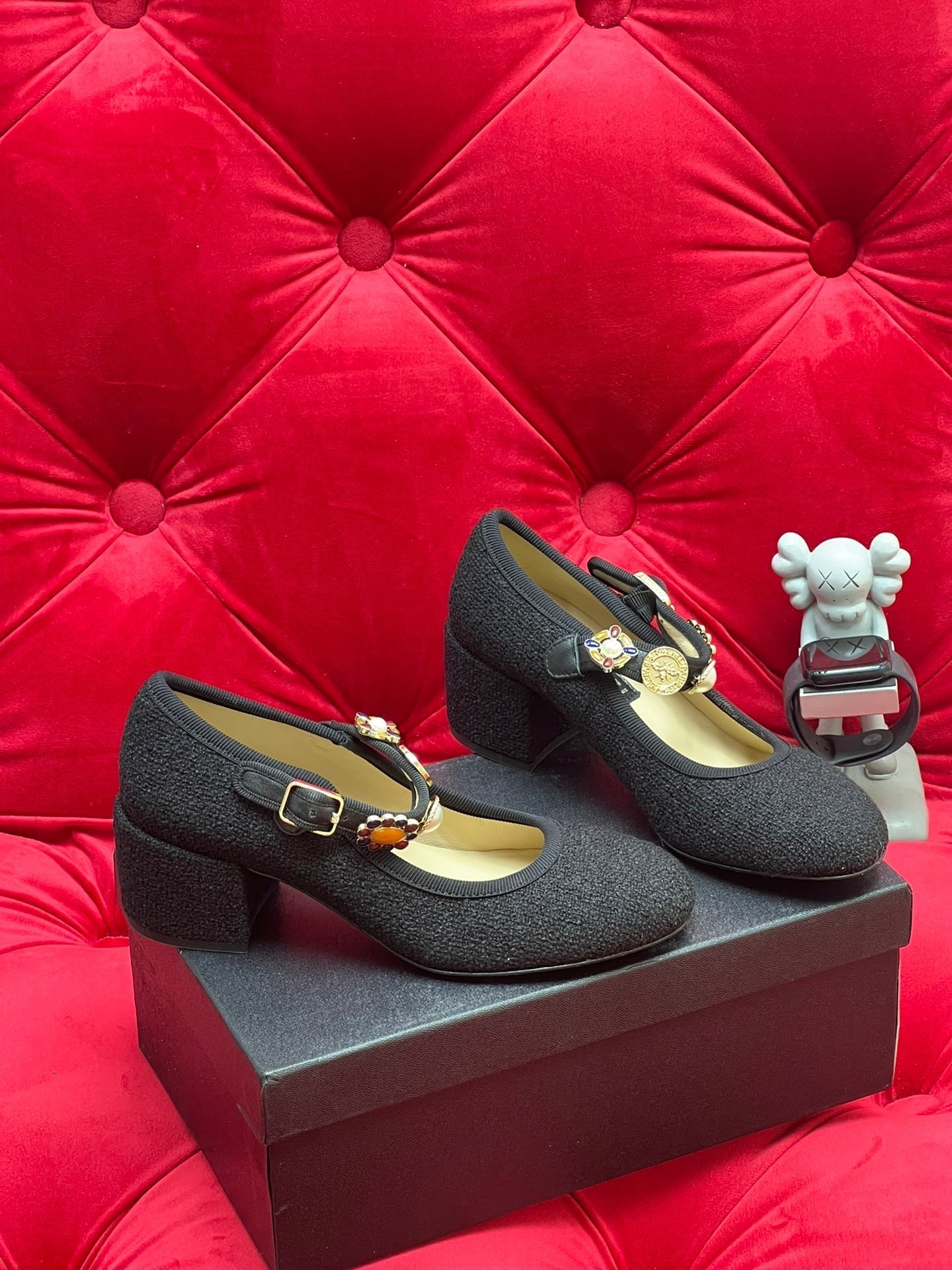 HIGH MARY JANE SHOES BLACK WOOL TWEED - 35