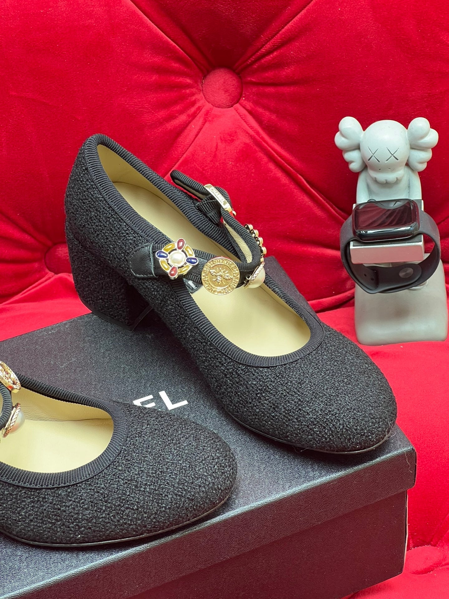 HIGH MARY JANE SHOES BLACK WOOL TWEED - 35