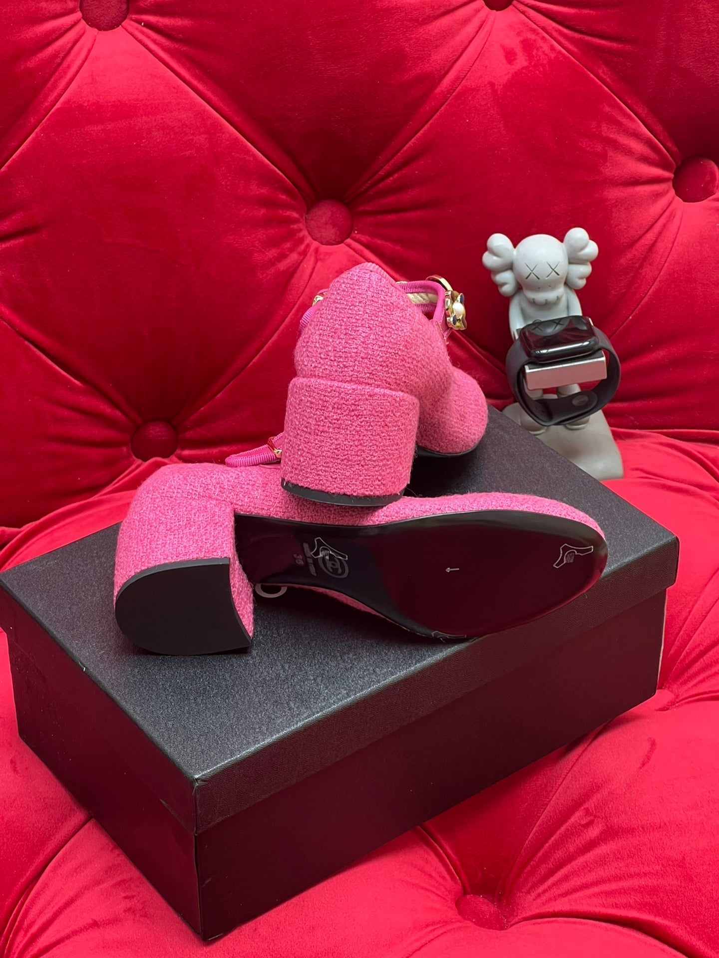 HIGH MARY JANE SHOES HOT PINK WOOL TWEED - 35