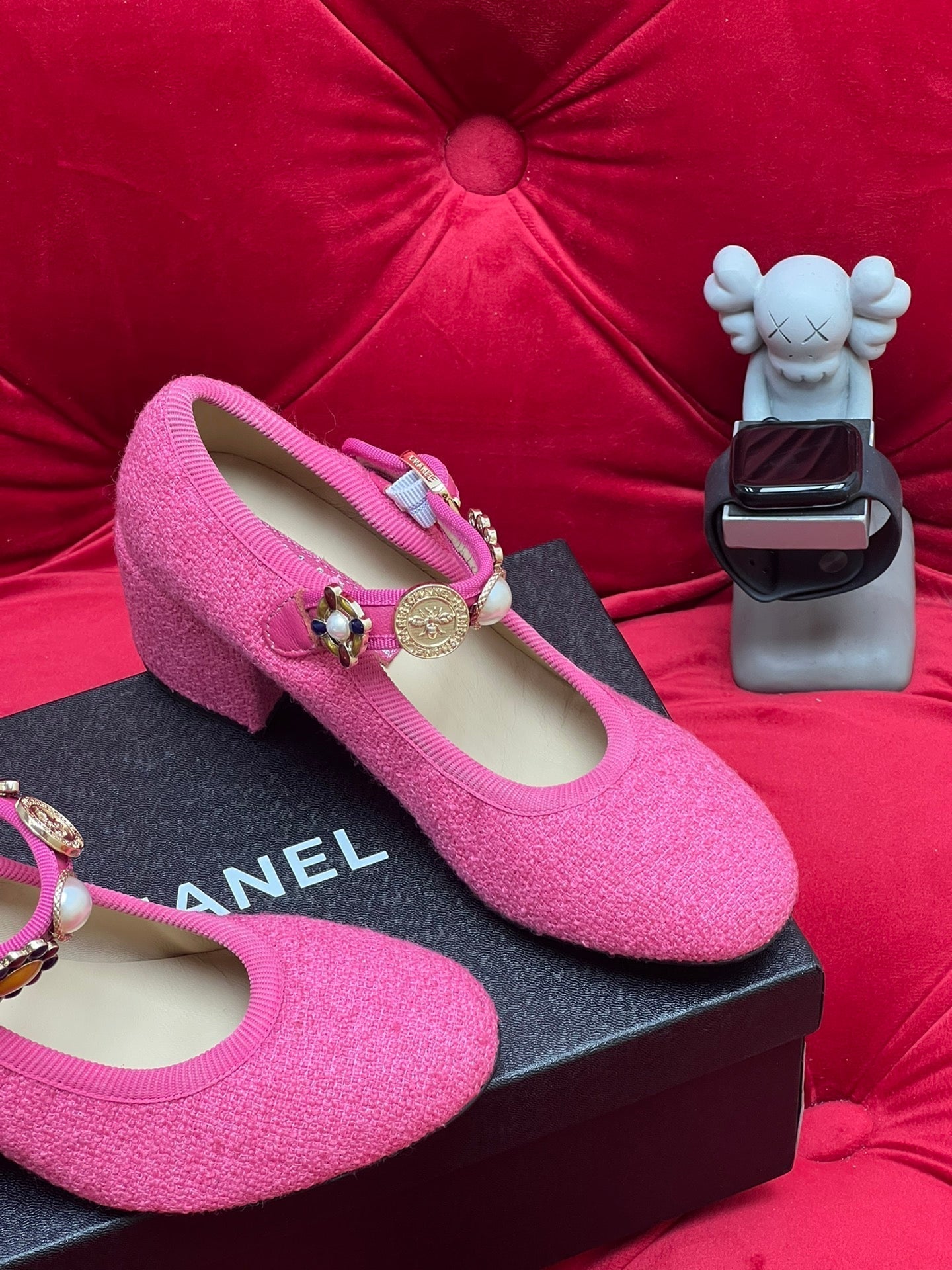 HIGH MARY JANE SHOES HOT PINK WOOL TWEED - 35