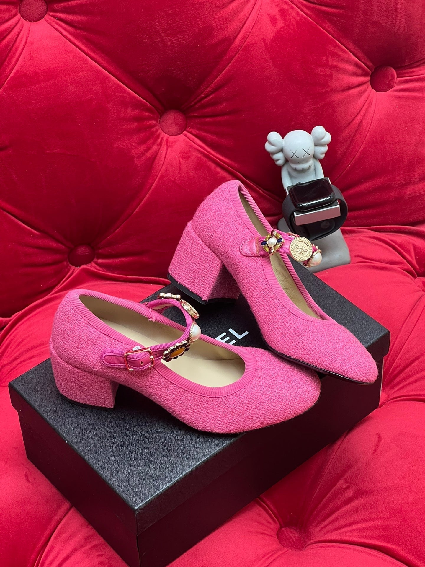 HIGH MARY JANE SHOES HOT PINK WOOL TWEED - 35