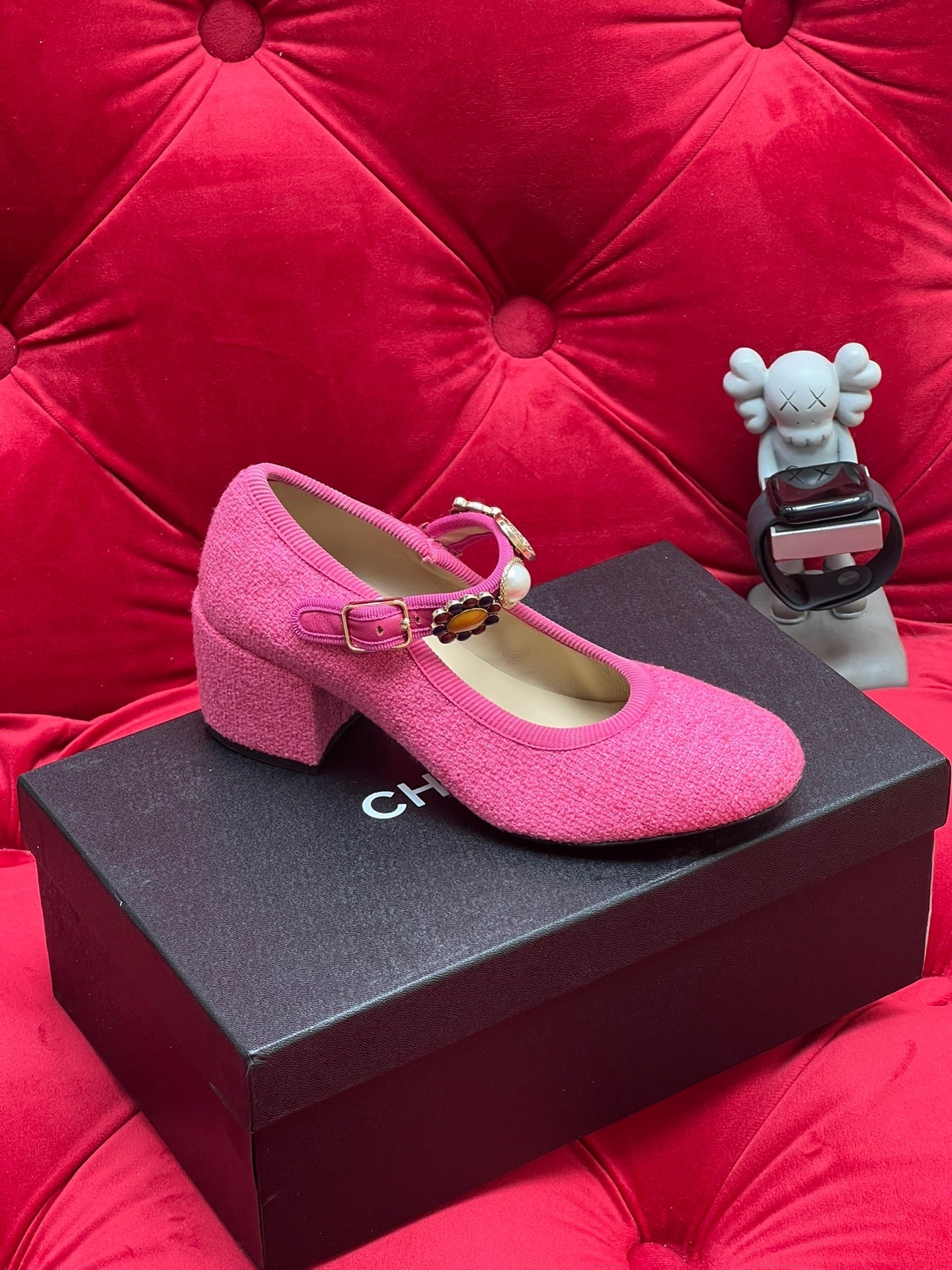 HIGH MARY JANE SHOES HOT PINK WOOL TWEED - 35