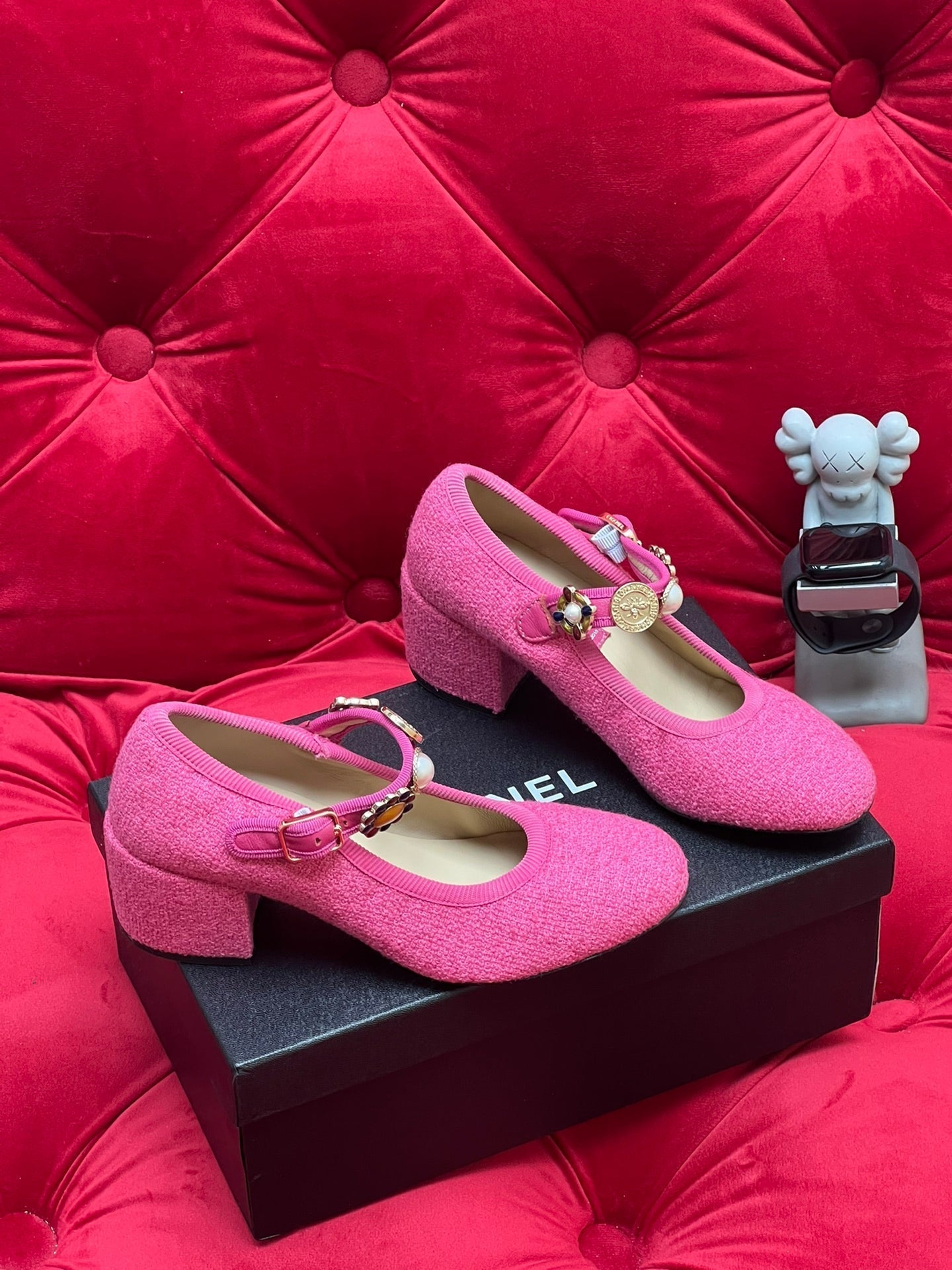 HIGH MARY JANE SHOES HOT PINK WOOL TWEED - 35