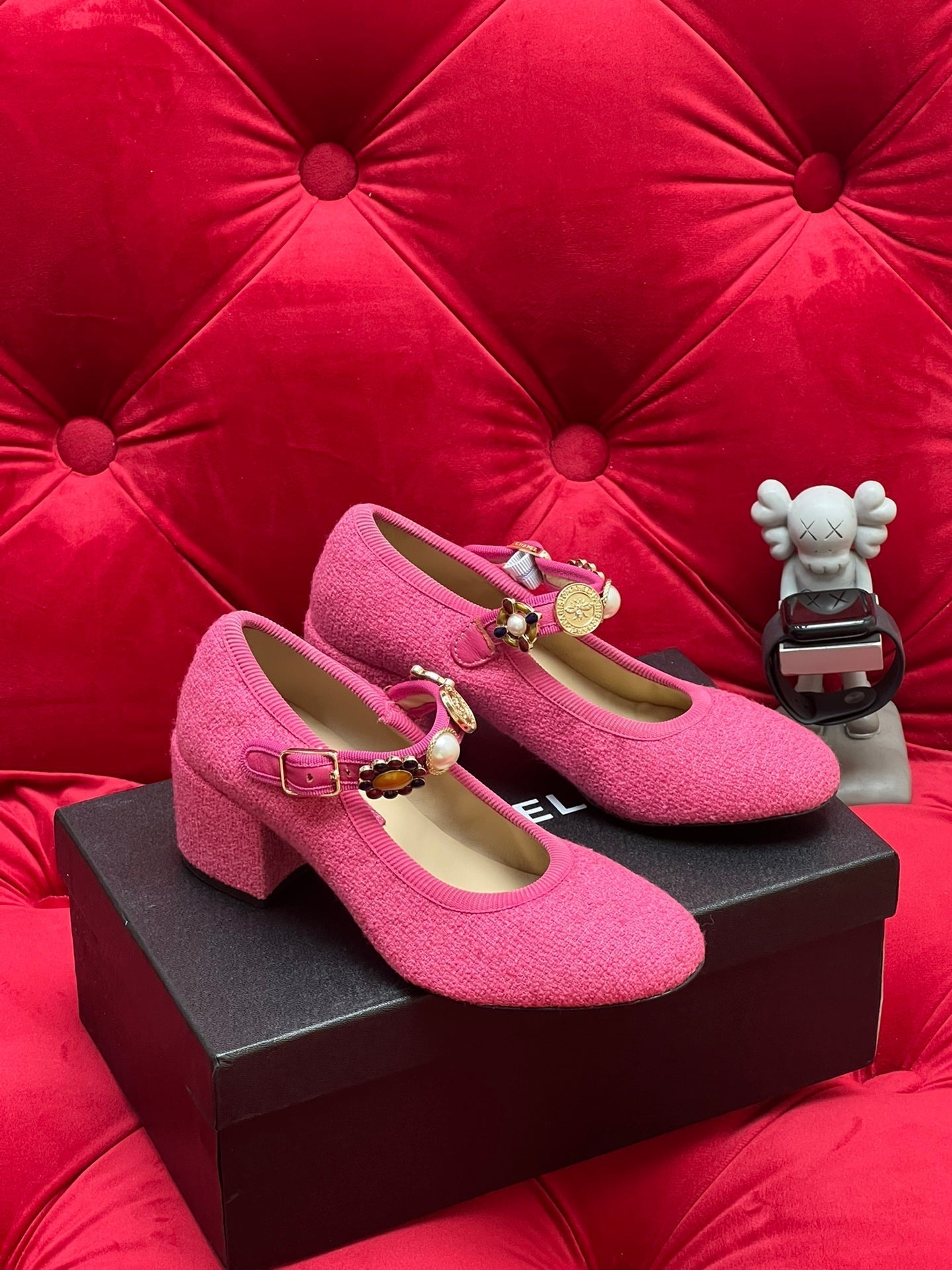 HIGH MARY JANE SHOES HOT PINK WOOL TWEED - 35