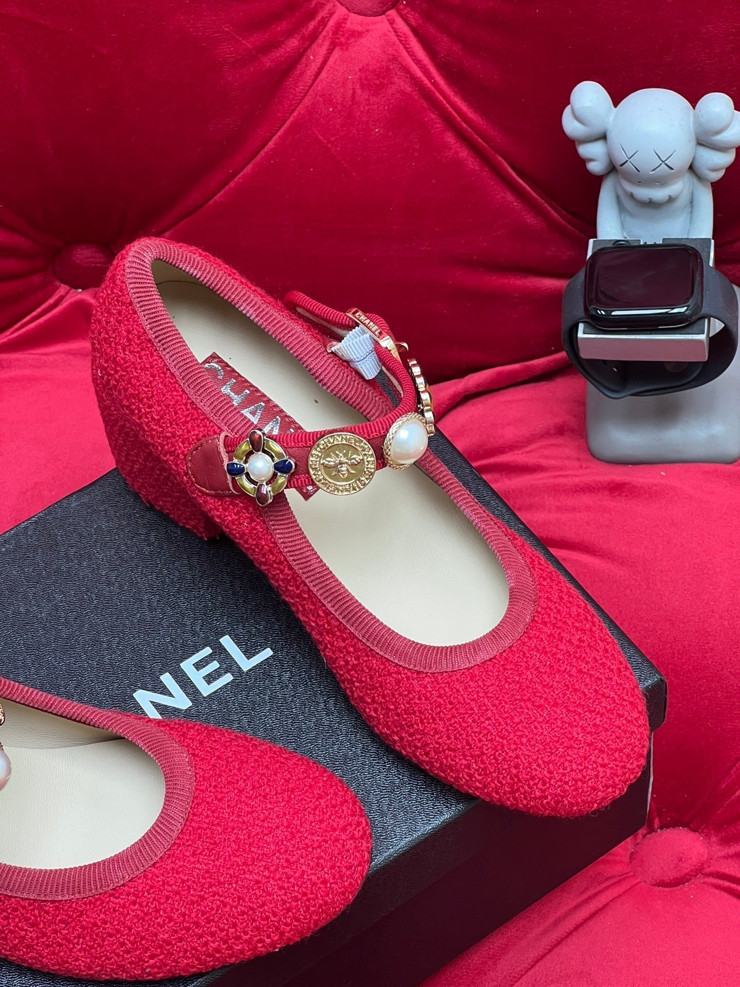 HIGH MARY JANE SHOES CHERRY RED WOOL TWEED - 35