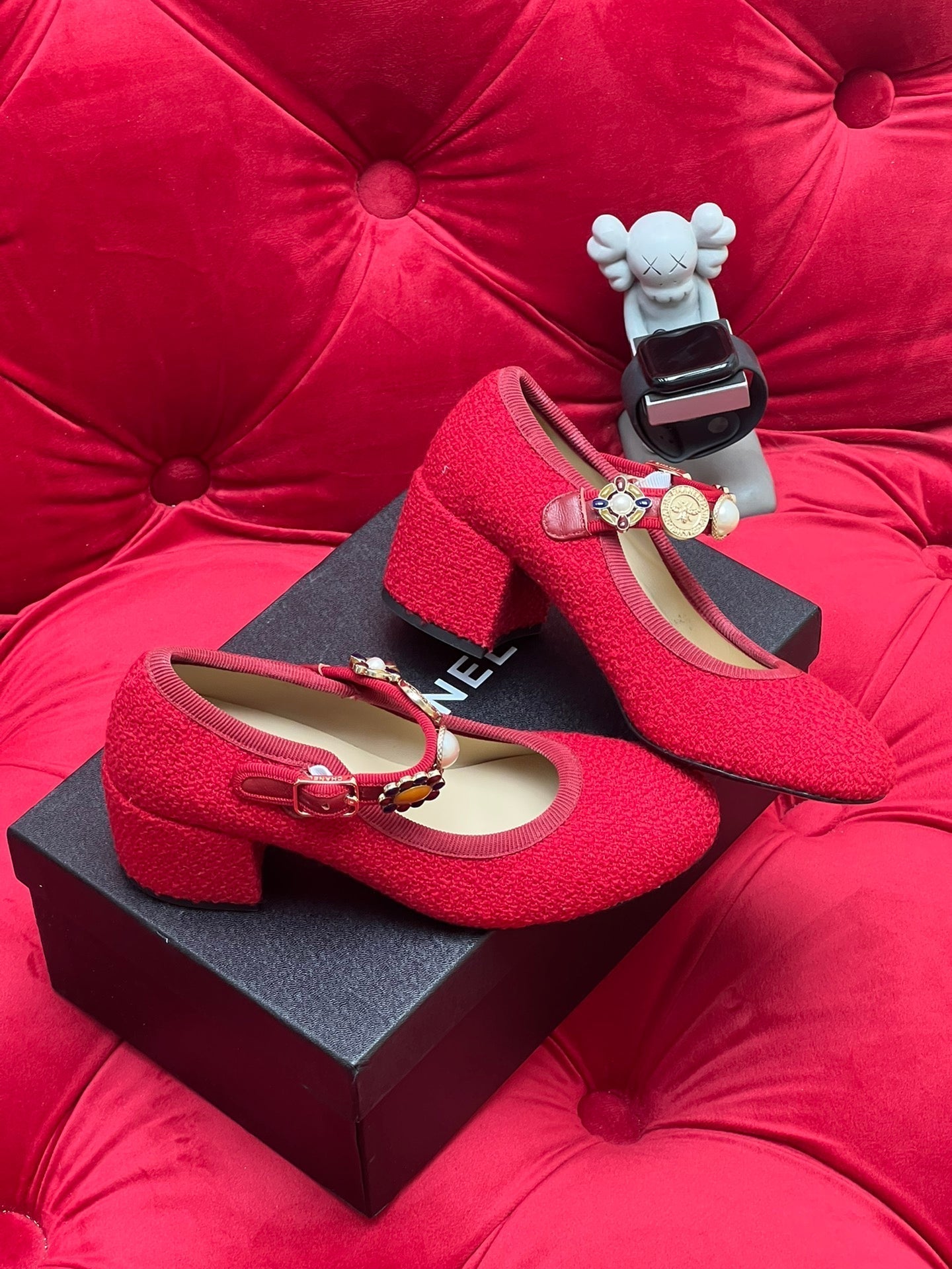 HIGH MARY JANE SHOES CHERRY RED WOOL TWEED - 35