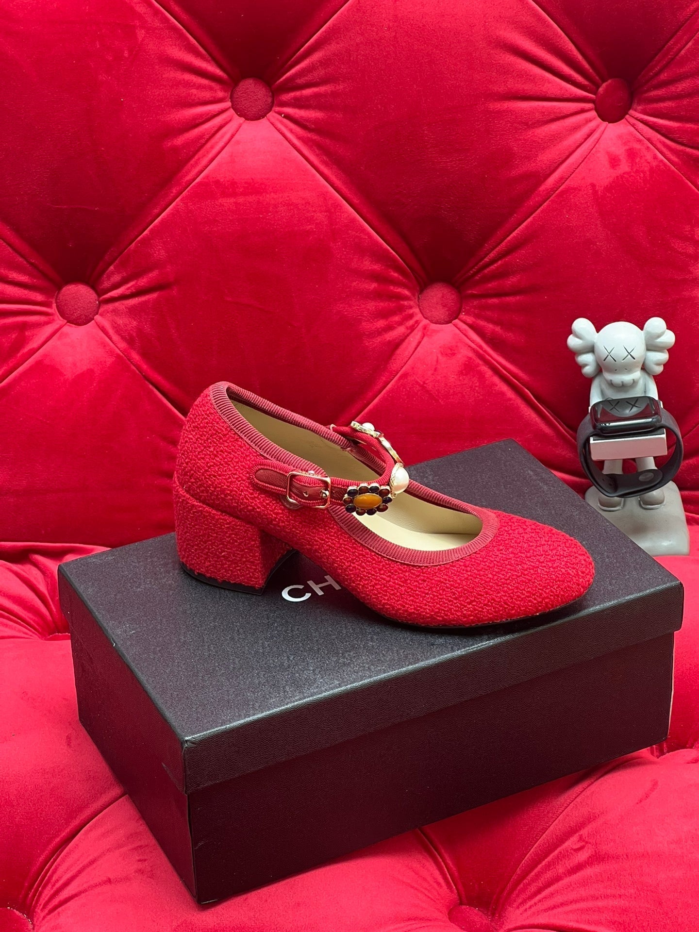 HIGH MARY JANE SHOES CHERRY RED WOOL TWEED - 35