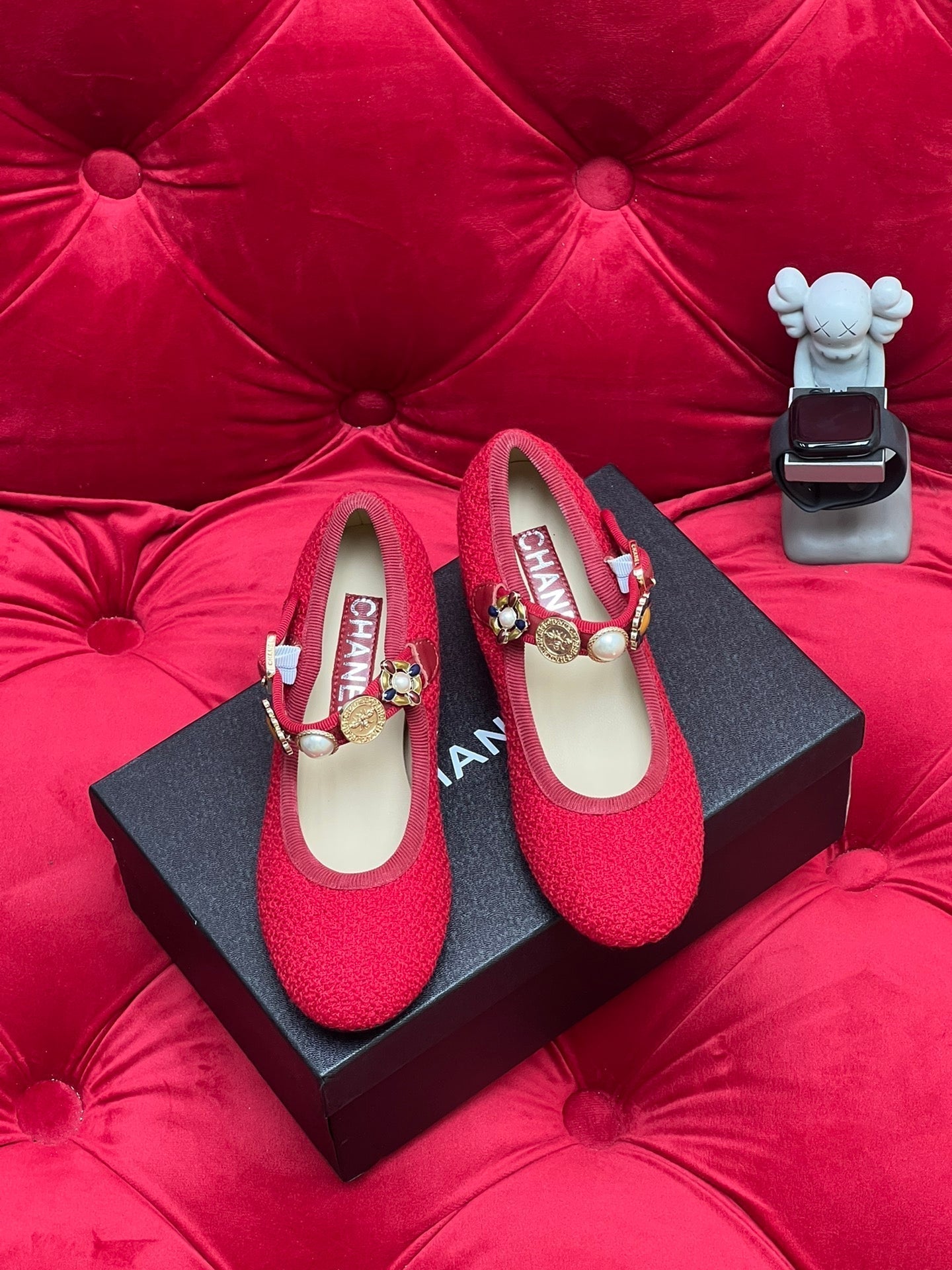 HIGH MARY JANE SHOES CHERRY RED WOOL TWEED - 35