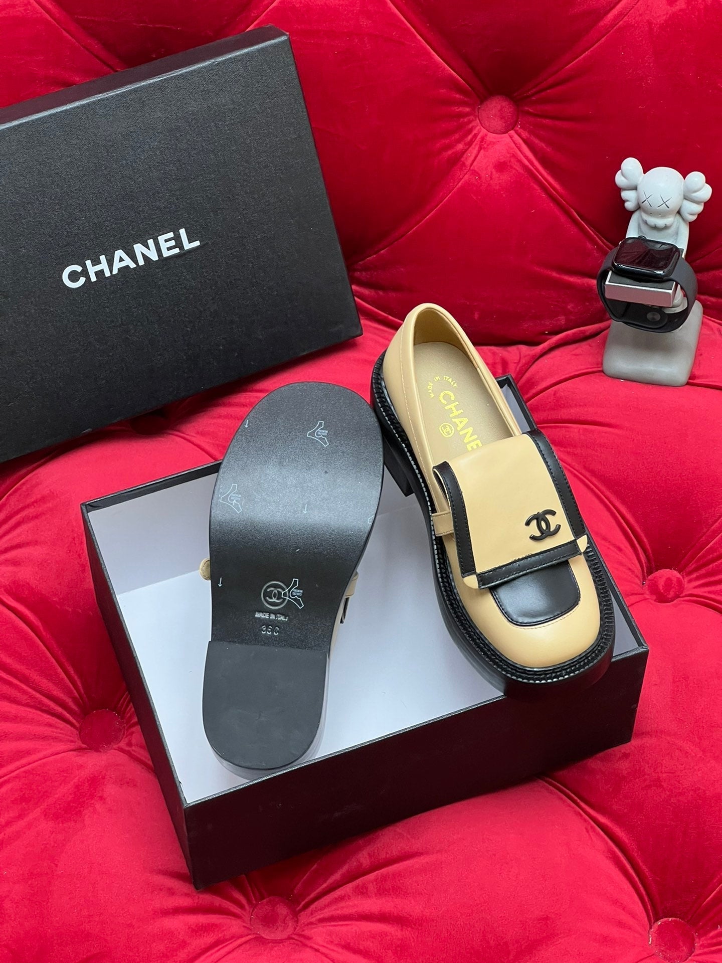 CC MOCCASIN LOAFER IN YELLOW CREAM MIX BLACK LAMBSKIN - 35