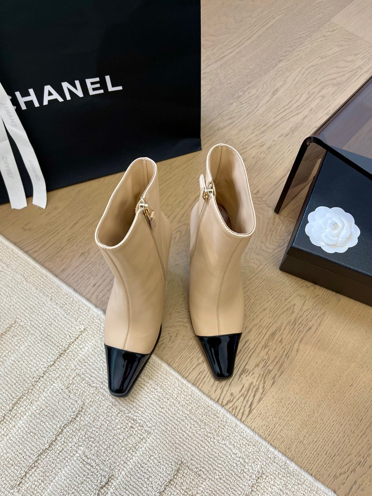 BONGADE BOOTS IN BEIGE MIX BLACK CALFSKIN - 35