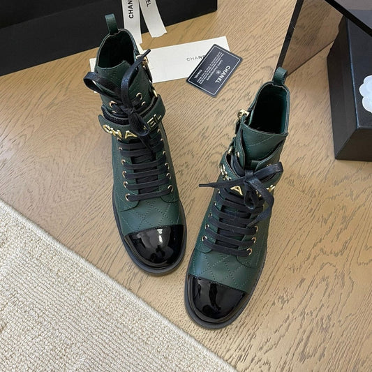 ALPHABET MARTIN BOOTS IN FOREST GREEN LAMBSKIN - 35