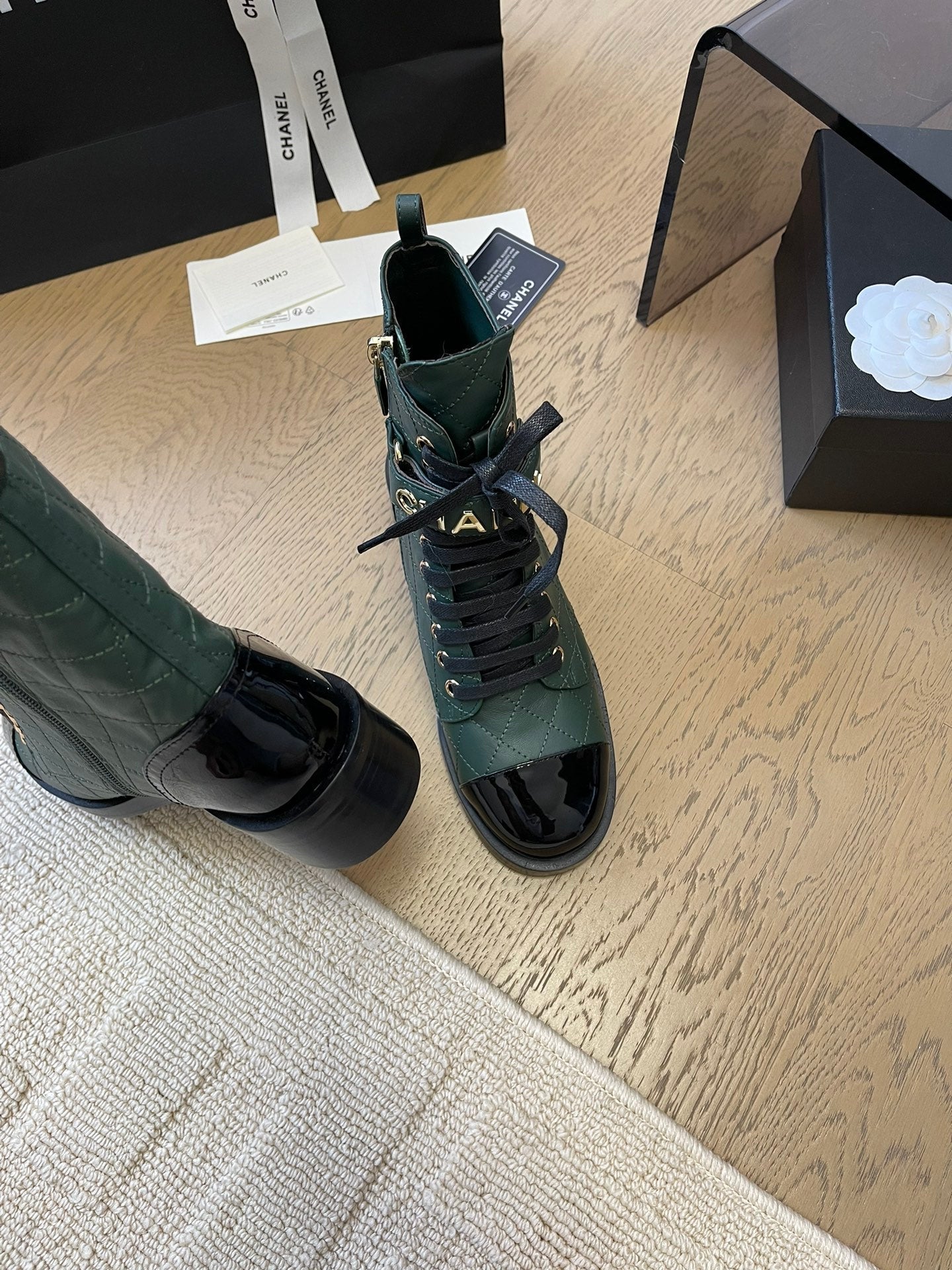 ALPHABET MARTIN BOOTS IN FOREST GREEN LAMBSKIN - 35