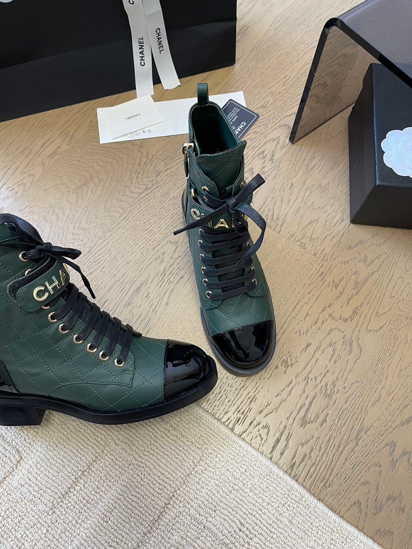 ALPHABET MARTIN BOOTS IN FOREST GREEN LAMBSKIN - 35