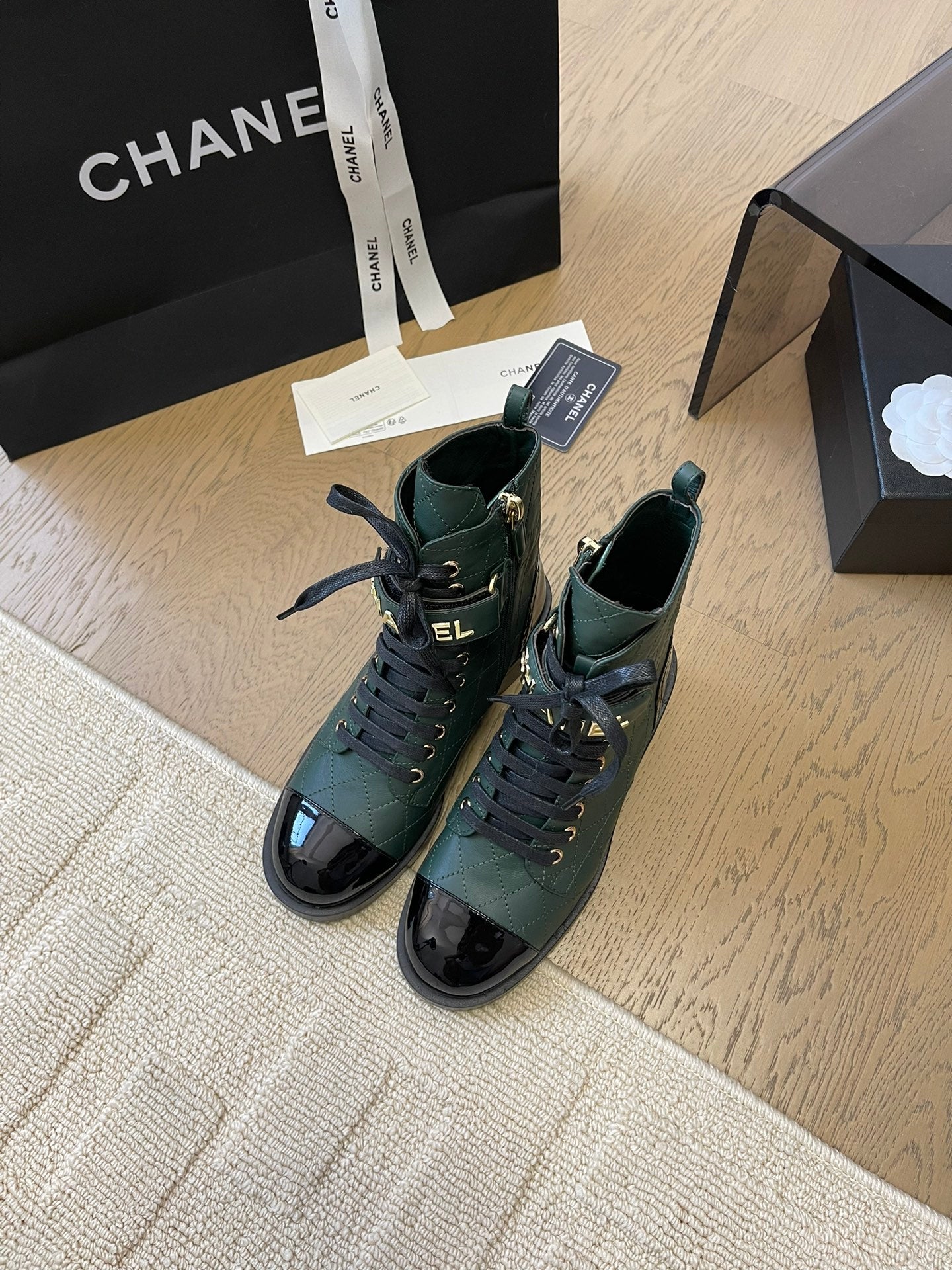 ALPHABET MARTIN BOOTS IN FOREST GREEN LAMBSKIN - 35