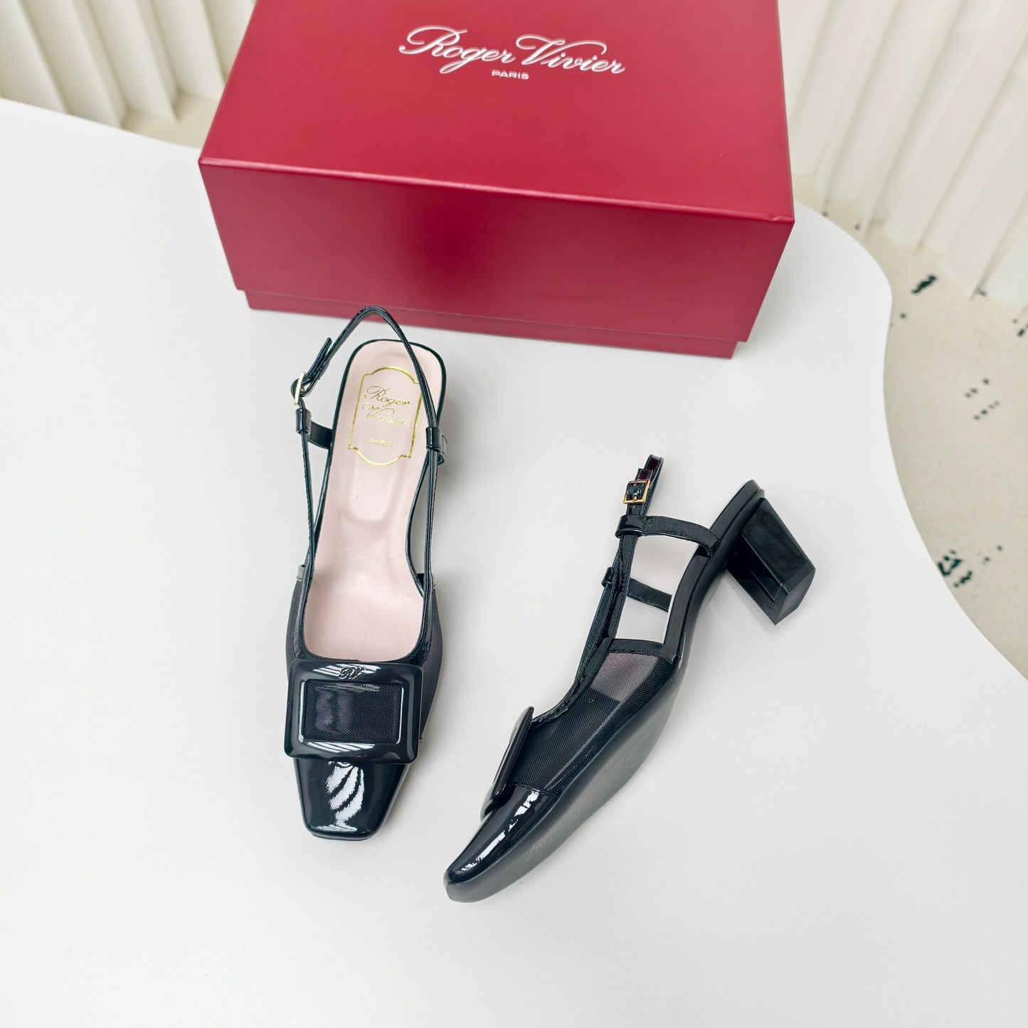 ROGER VIVIER 25S BELLE VIVIER SLINGBACK PUMPS 45MM IN BLACK MESH FABRIC - 34