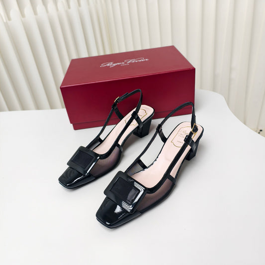 ROGER VIVIER 25S BELLE VIVIER SLINGBACK PUMPS 45MM IN BLACK MESH FABRIC - 34