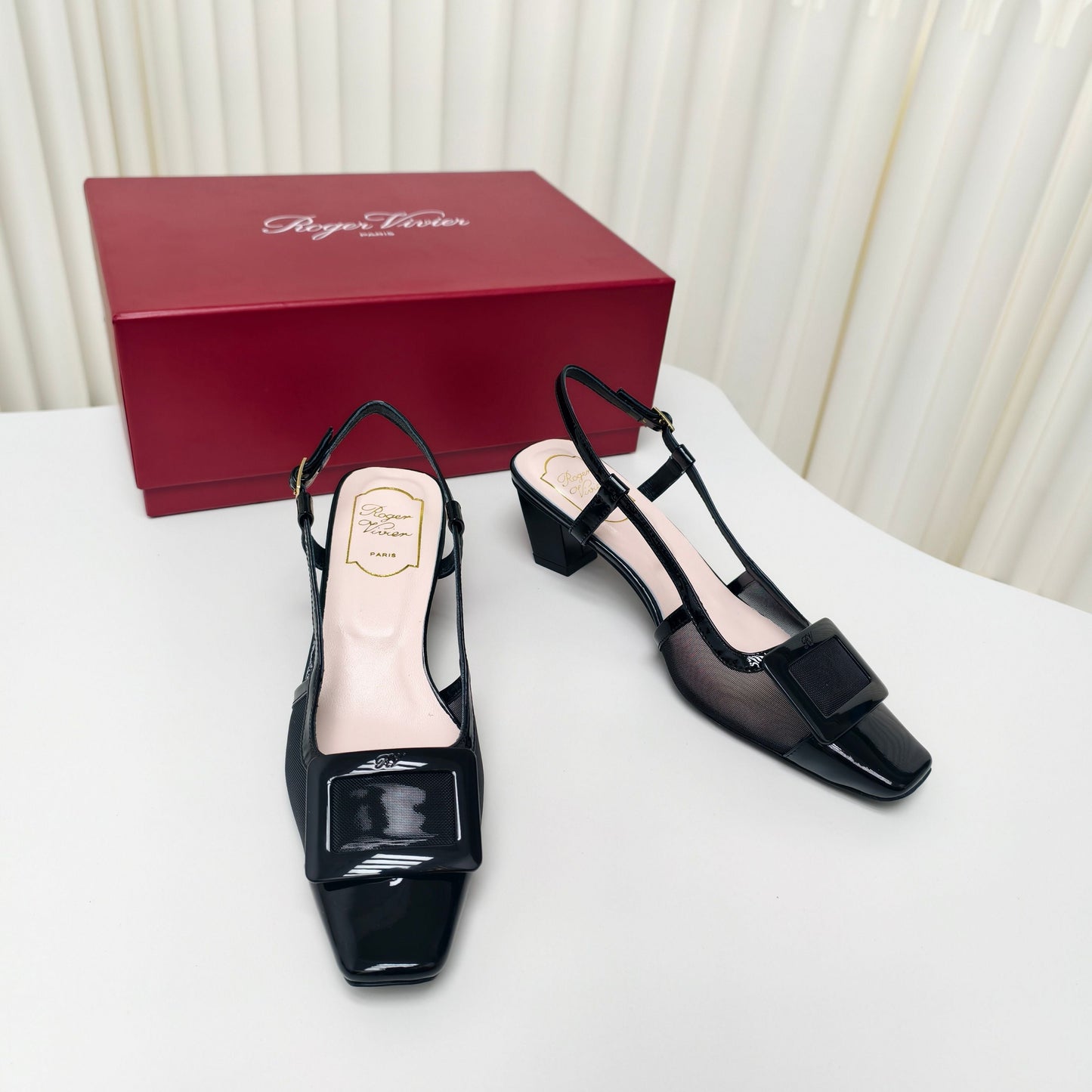 ROGER VIVIER 25S BELLE VIVIER SLINGBACK PUMPS 45MM IN BLACK MESH FABRIC - 34