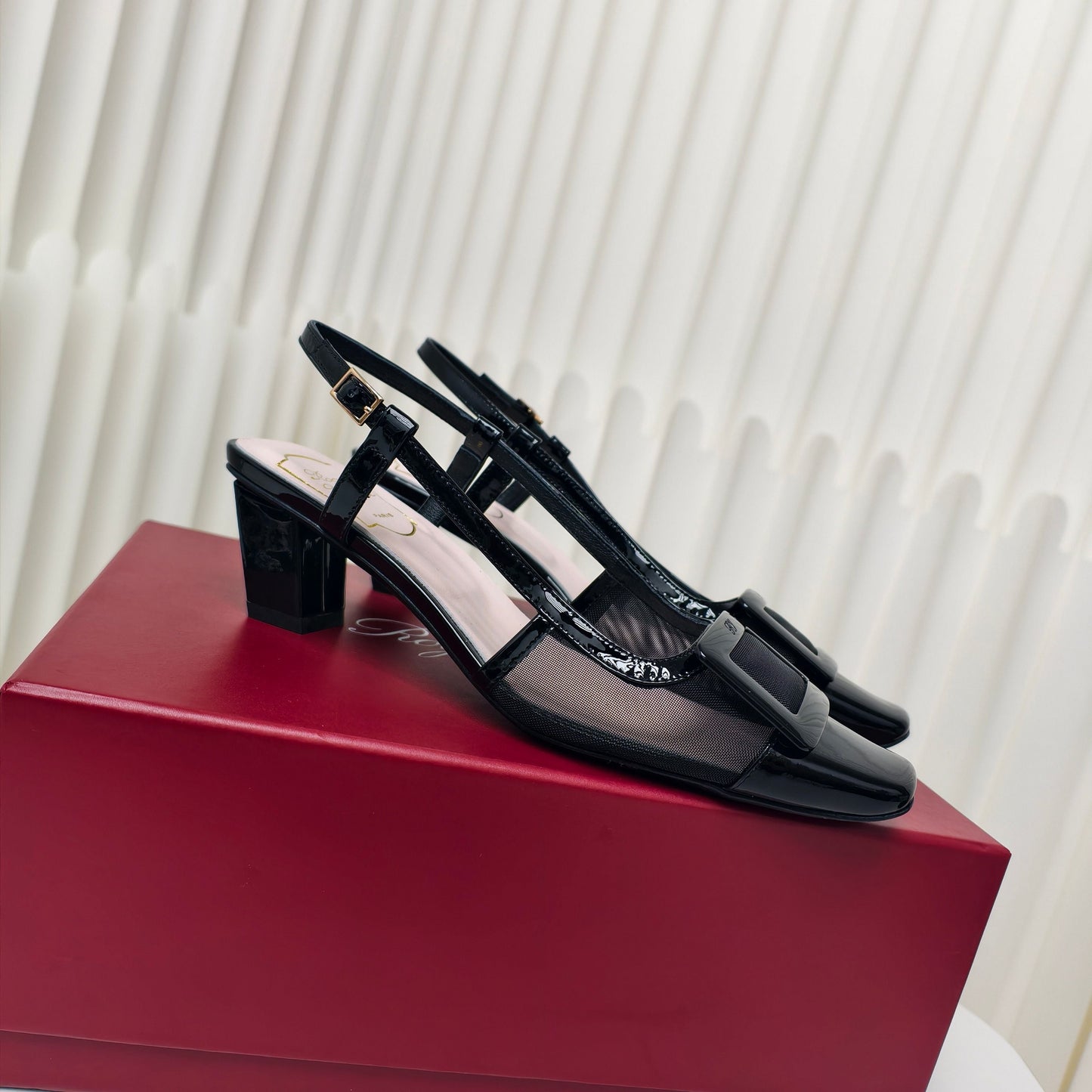ROGER VIVIER 25S BELLE VIVIER SLINGBACK PUMPS 45MM IN BLACK MESH FABRIC - 34