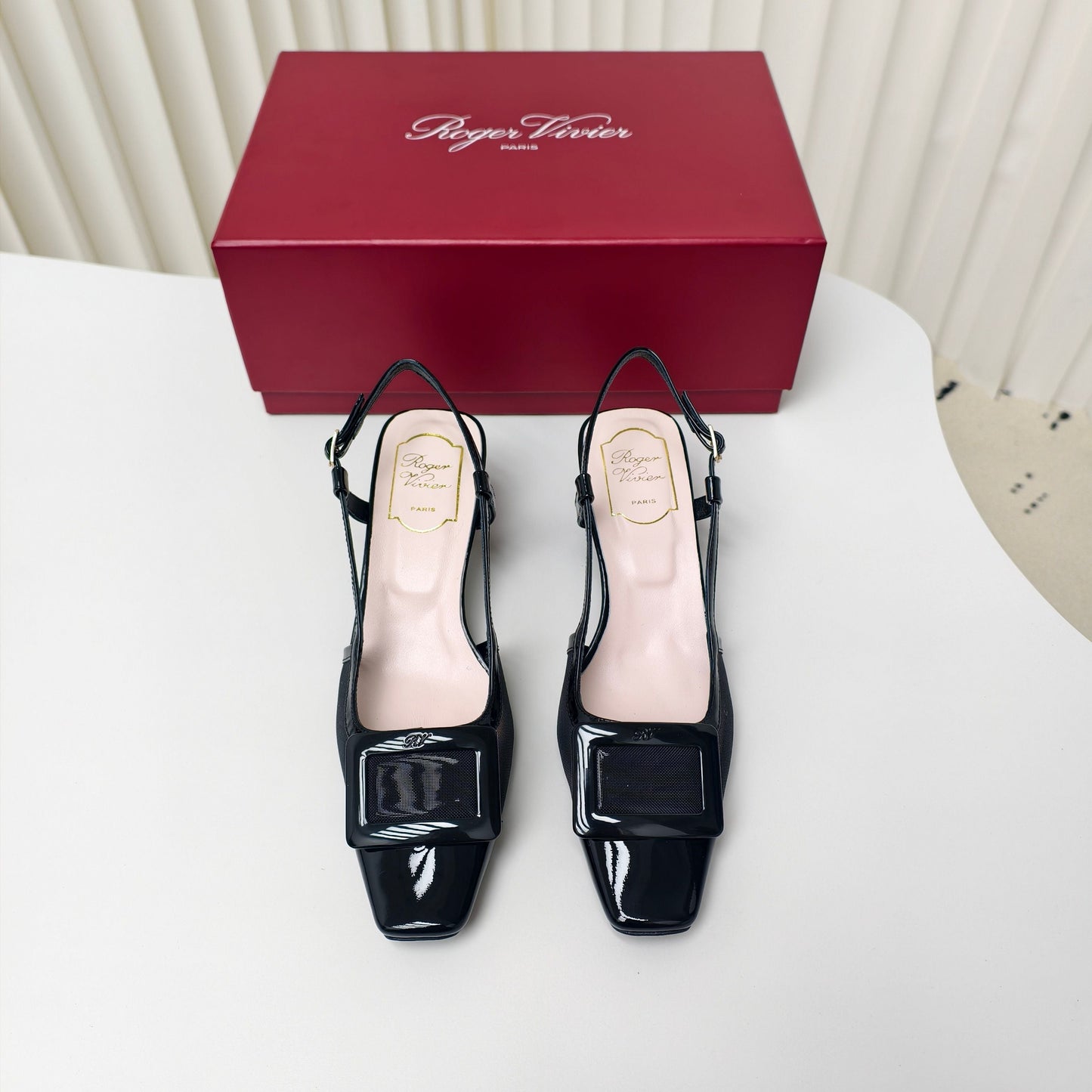 ROGER VIVIER 25S BELLE VIVIER SLINGBACK PUMPS 45MM IN BLACK MESH FABRIC - 34