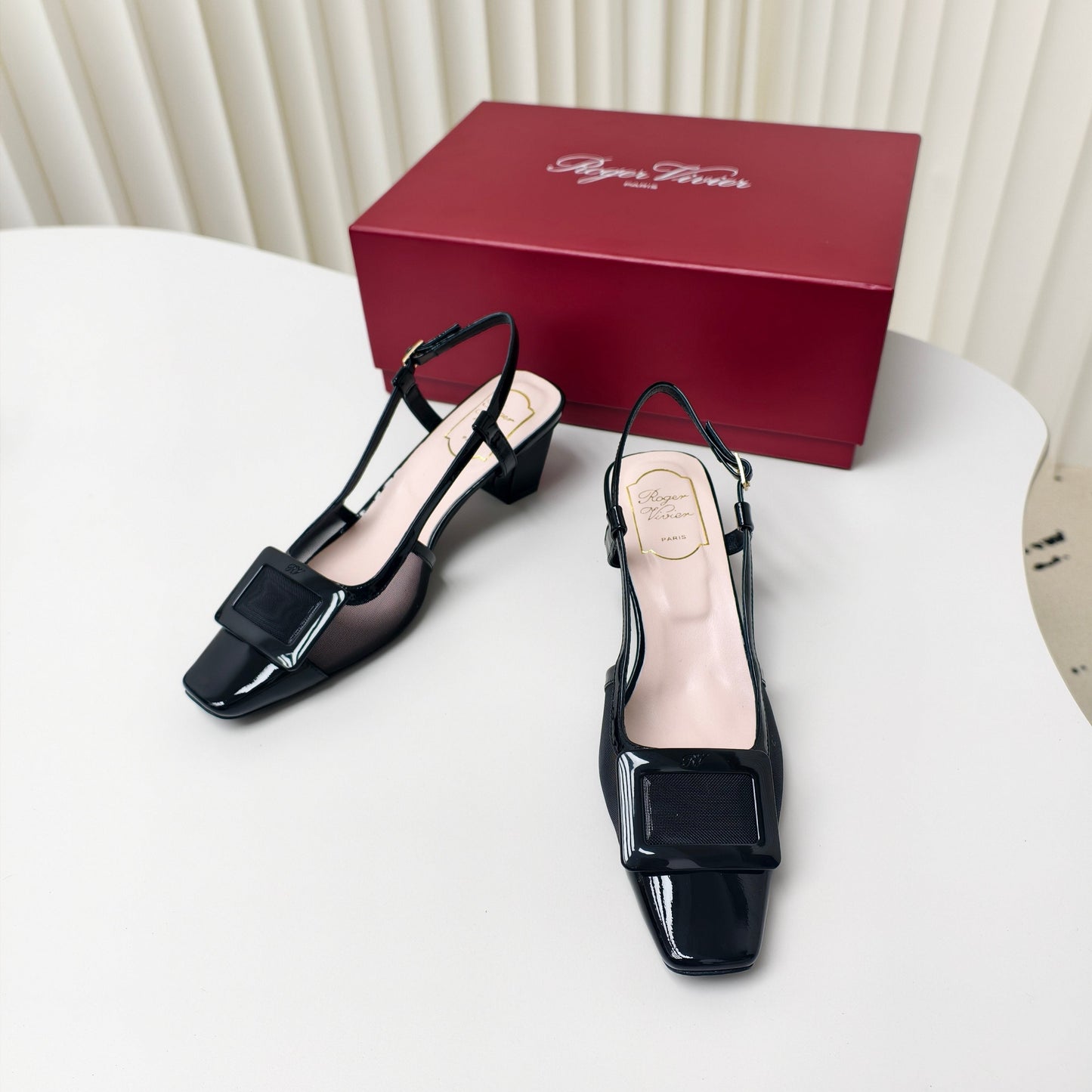 ROGER VIVIER 25S BELLE VIVIER SLINGBACK PUMPS 45MM IN BLACK MESH FABRIC - 34