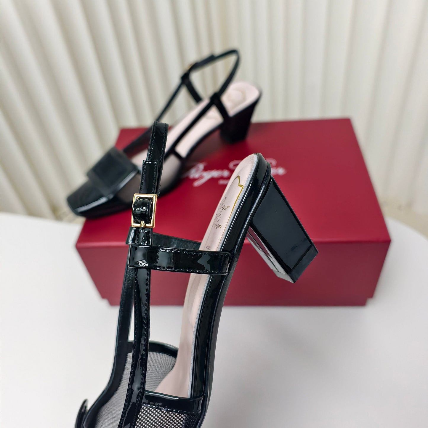ROGER VIVIER 25S BELLE VIVIER SLINGBACK PUMPS 45MM IN BLACK MESH FABRIC - 34