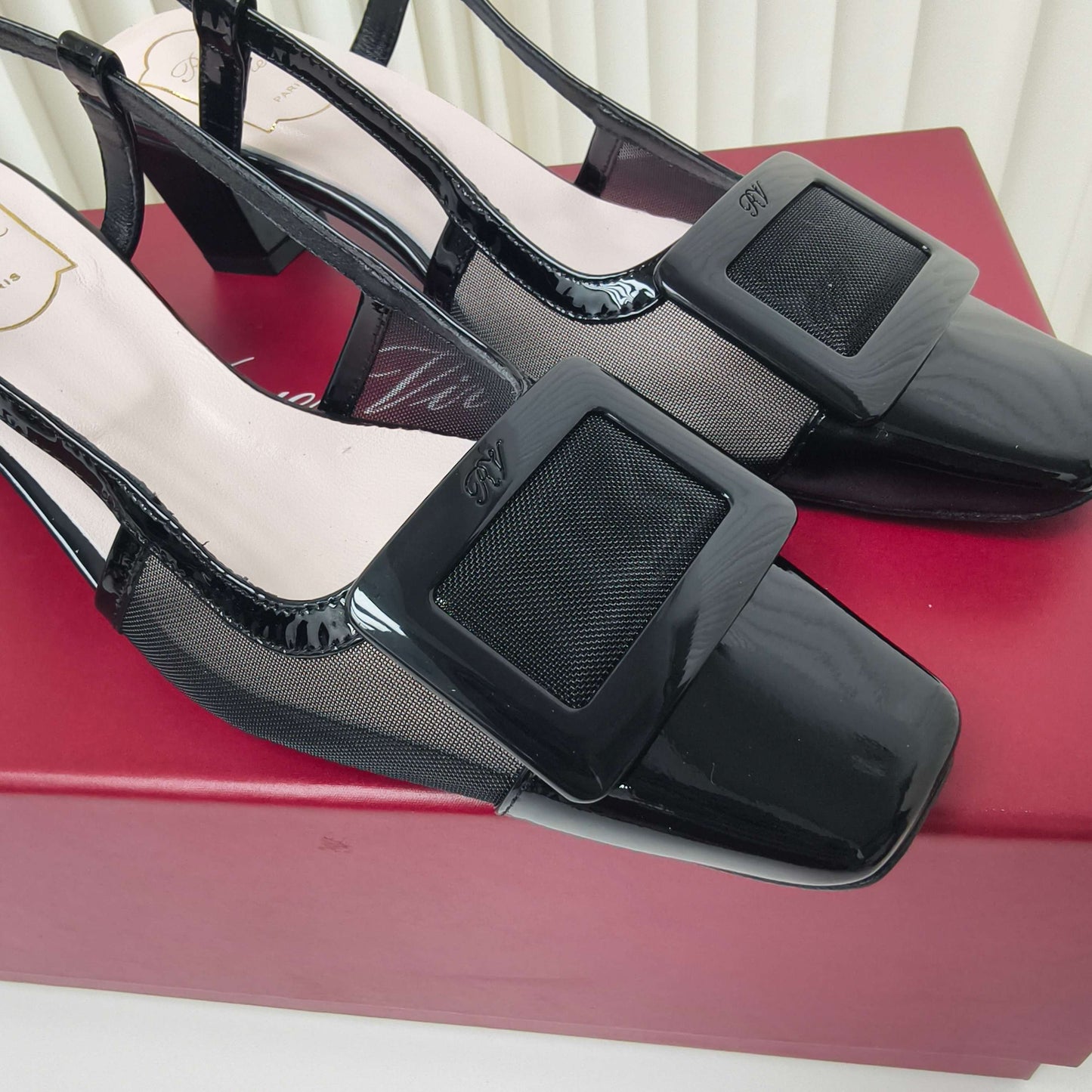 ROGER VIVIER 25S BELLE VIVIER SLINGBACK PUMPS 45MM IN BLACK MESH FABRIC - 34