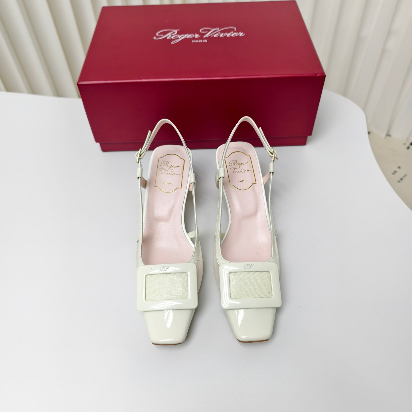 ROGER VIVIER 25S BELLE VIVIER SLINGBACK PUMPS 45MM IN LIGHT SAGE MESH FABRIC - 34