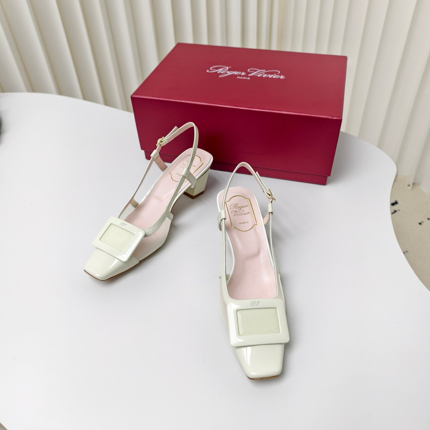 ROGER VIVIER 25S BELLE VIVIER SLINGBACK PUMPS 45MM IN LIGHT SAGE MESH FABRIC - 34