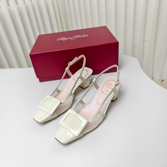 ROGER VIVIER 25S BELLE VIVIER SLINGBACK PUMPS 45MM IN LIGHT SAGE MESH FABRIC - 34
