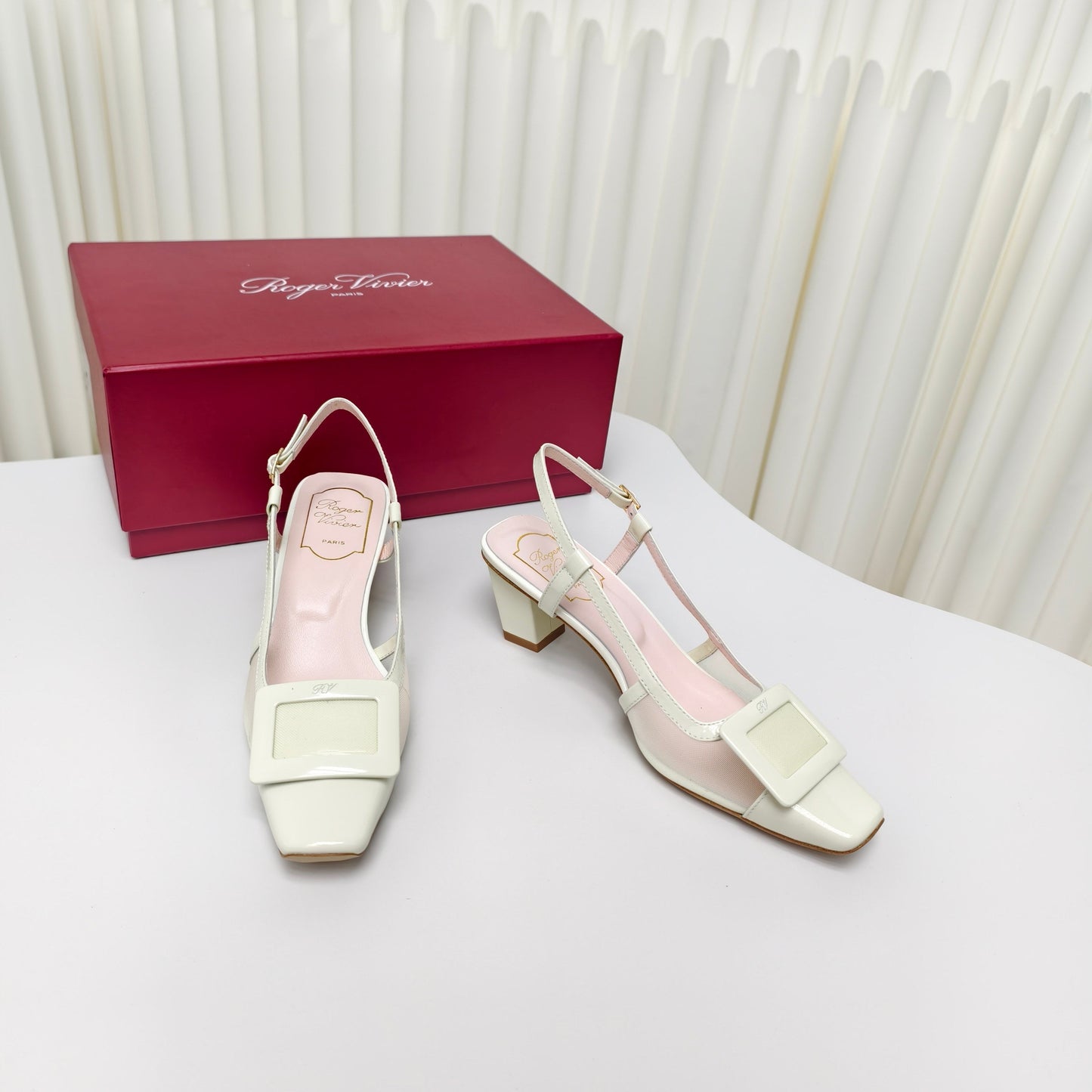 ROGER VIVIER 25S BELLE VIVIER SLINGBACK PUMPS 45MM IN LIGHT SAGE MESH FABRIC - 34