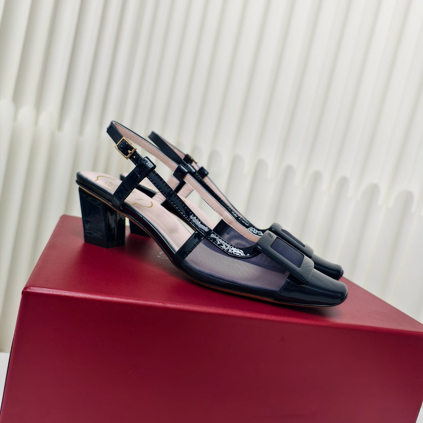 ROGER VIVIER 25S BELLE VIVIER SLINGBACK PUMPS 45MM IN NAVY BLUE MESH FABRIC - 34