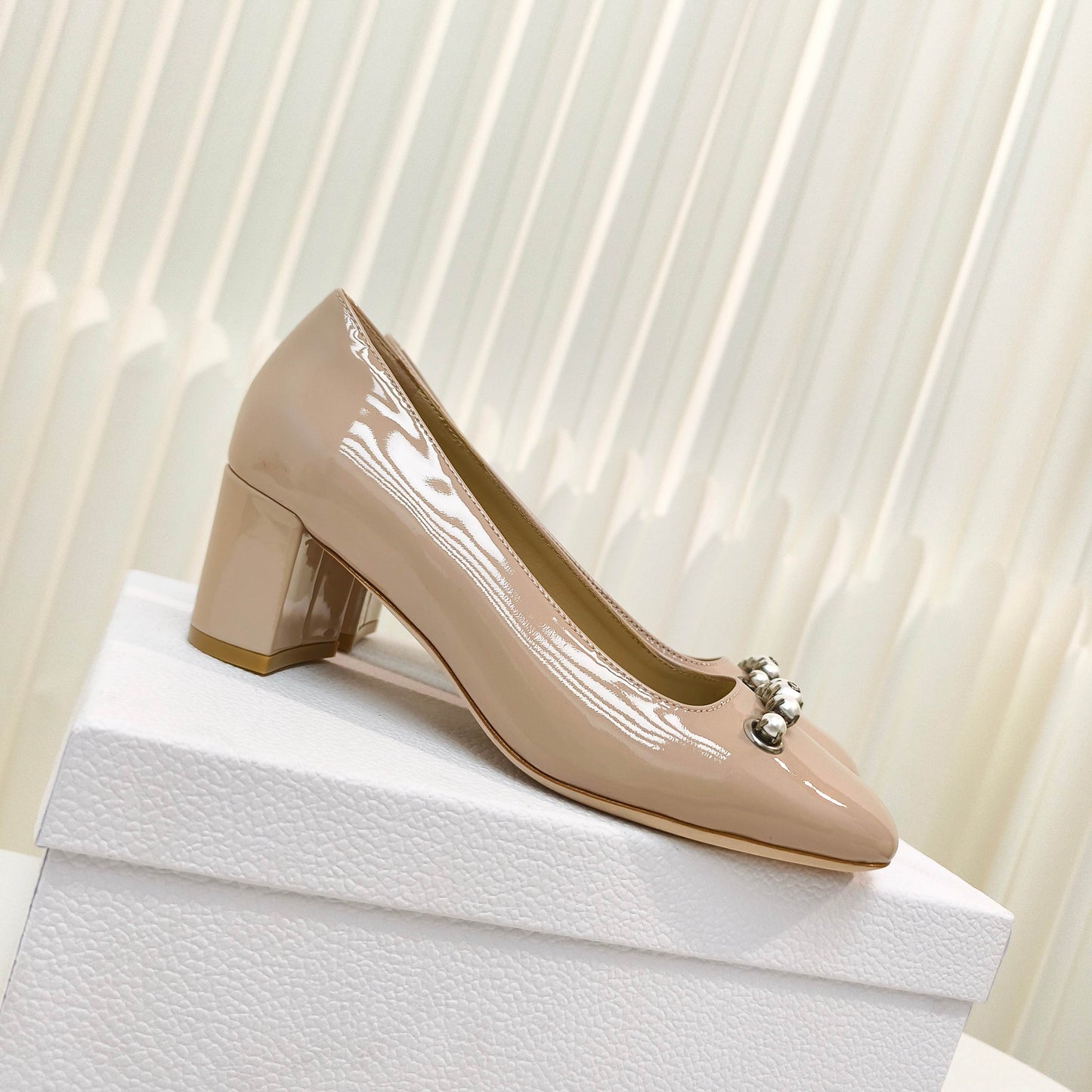 DIOR HIGH HEEL 55 MM 25S IN BEIGE LAMBSKIN PEARL DETAILING - 34