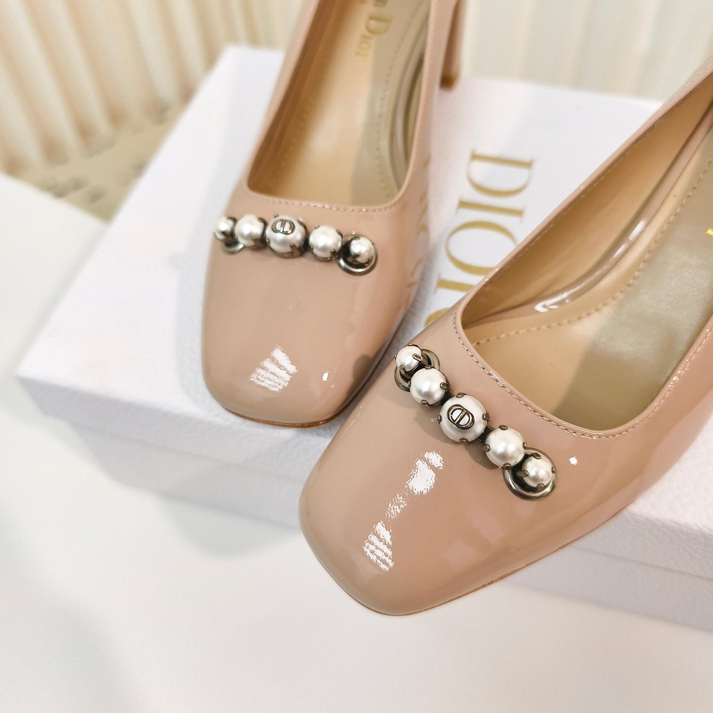 DIOR HIGH HEEL 55 MM 25S IN BEIGE LAMBSKIN PEARL DETAILING - 34
