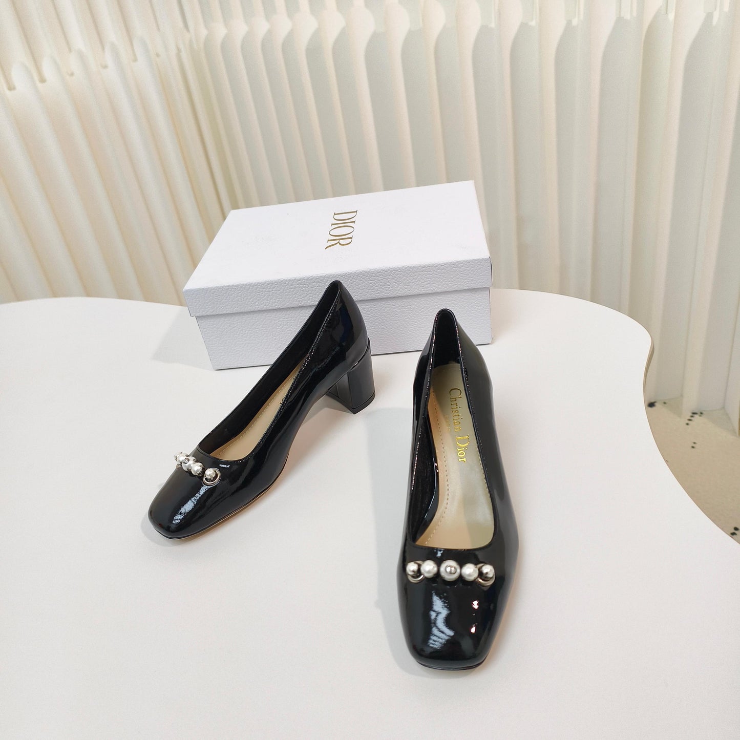 DIOR HIGH HEEL 55 MM 25S IN BLACK LAMBSKIN PEARL DETAILING - 34