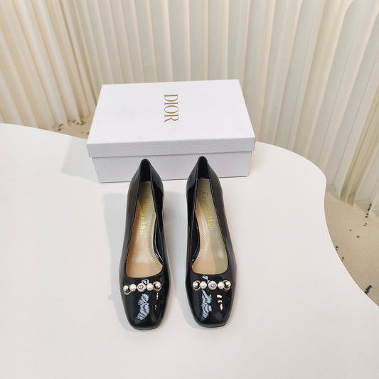 DIOR HIGH HEEL 55 MM 25S IN BLACK LAMBSKIN PEARL DETAILING - 34