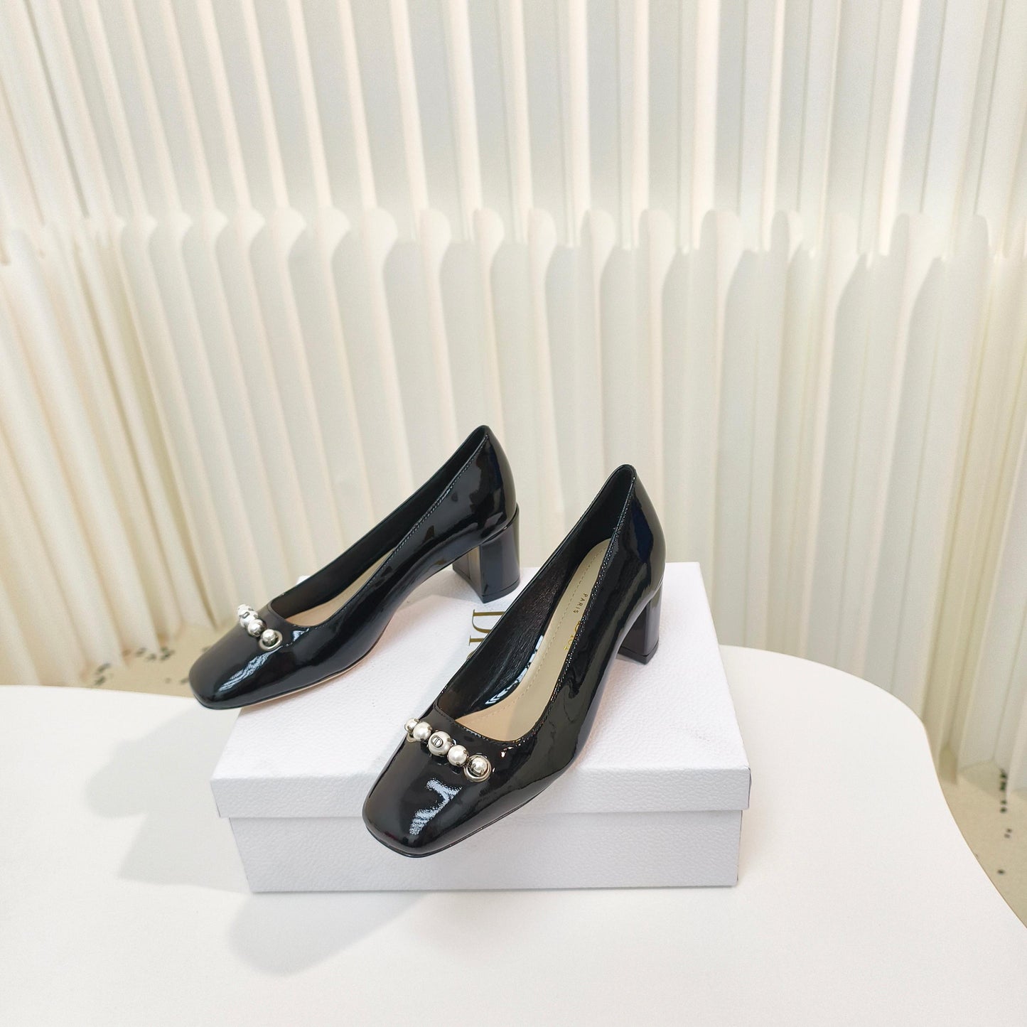 DIOR HIGH HEEL 55 MM 25S IN BLACK LAMBSKIN PEARL DETAILING - 34