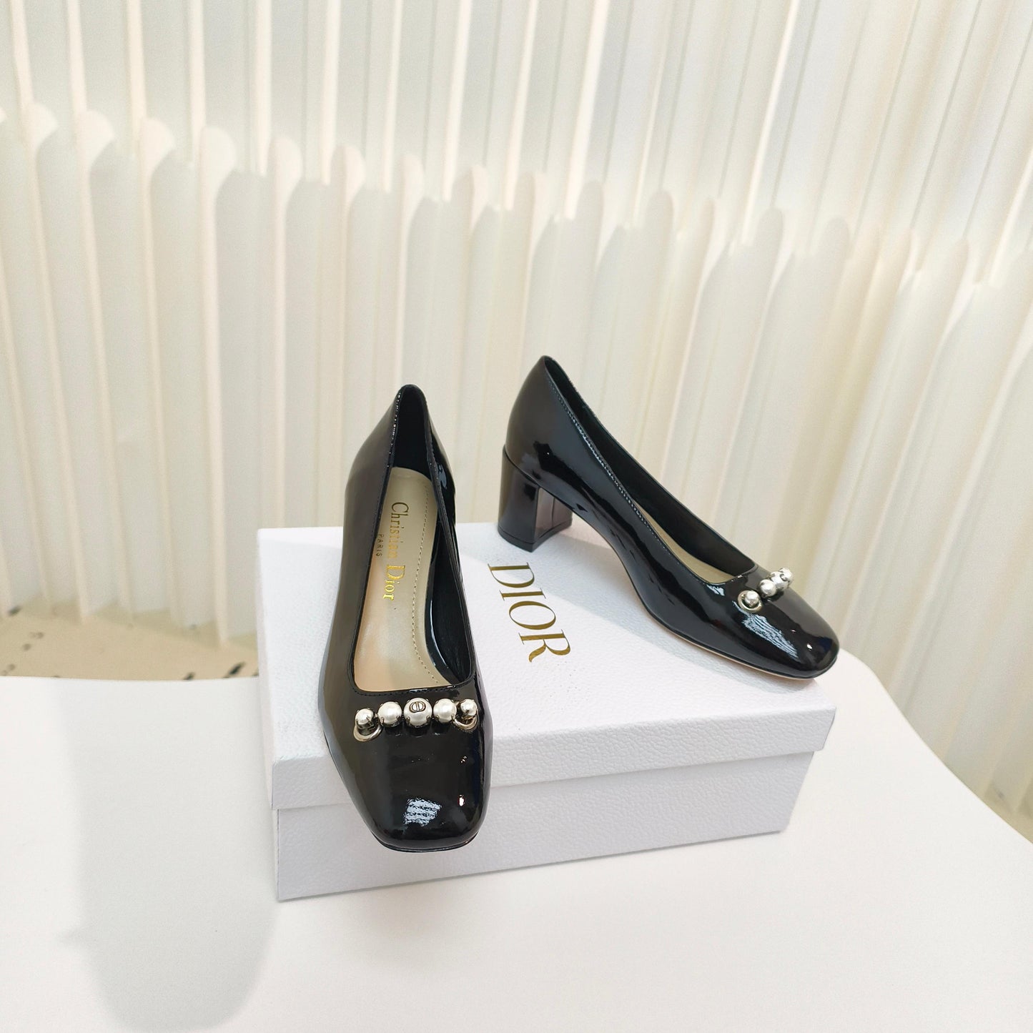 DIOR HIGH HEEL 55 MM 25S IN BLACK LAMBSKIN PEARL DETAILING - 34